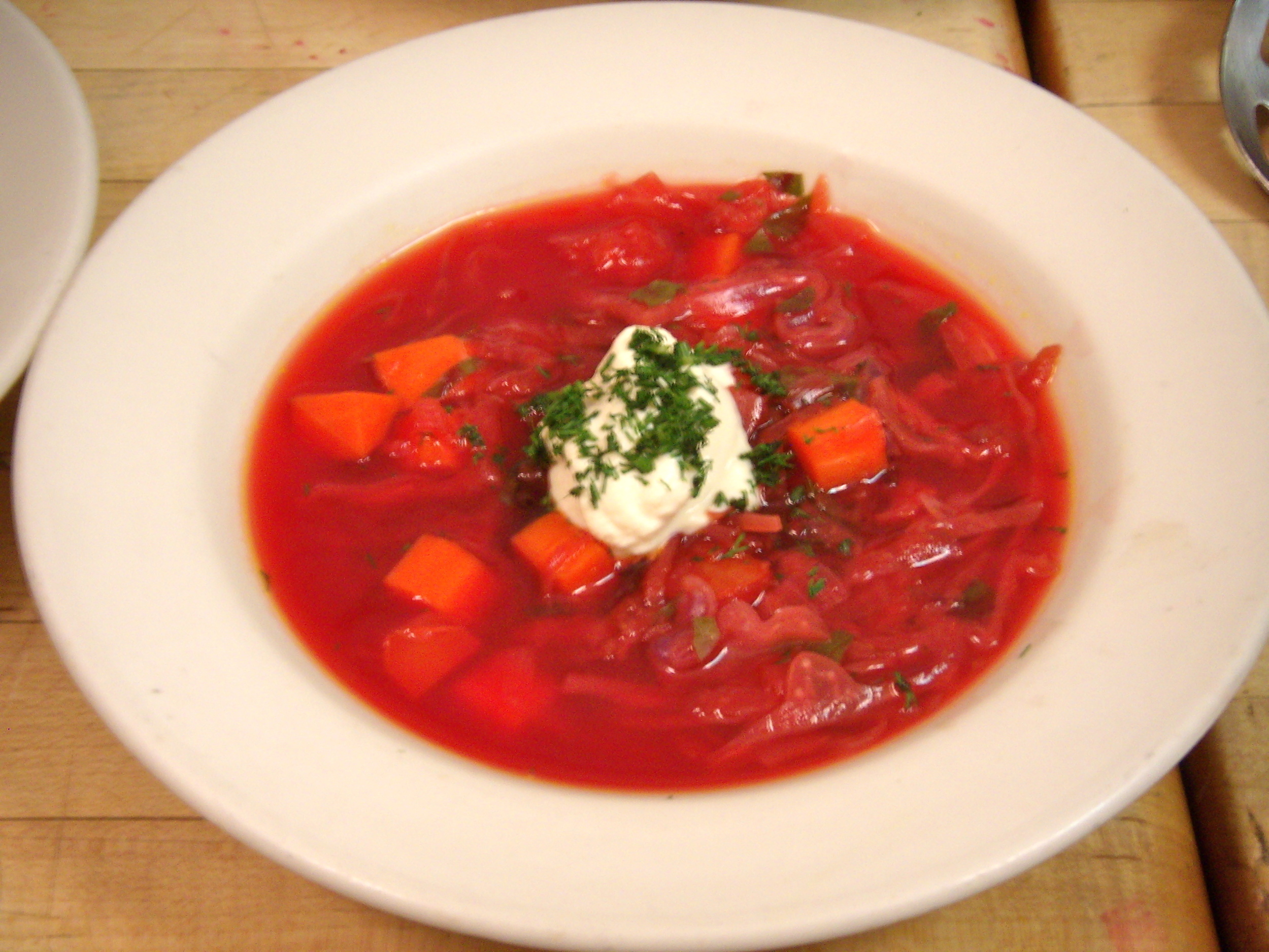 borscht with homemade vegan sour cream and fresh dill 