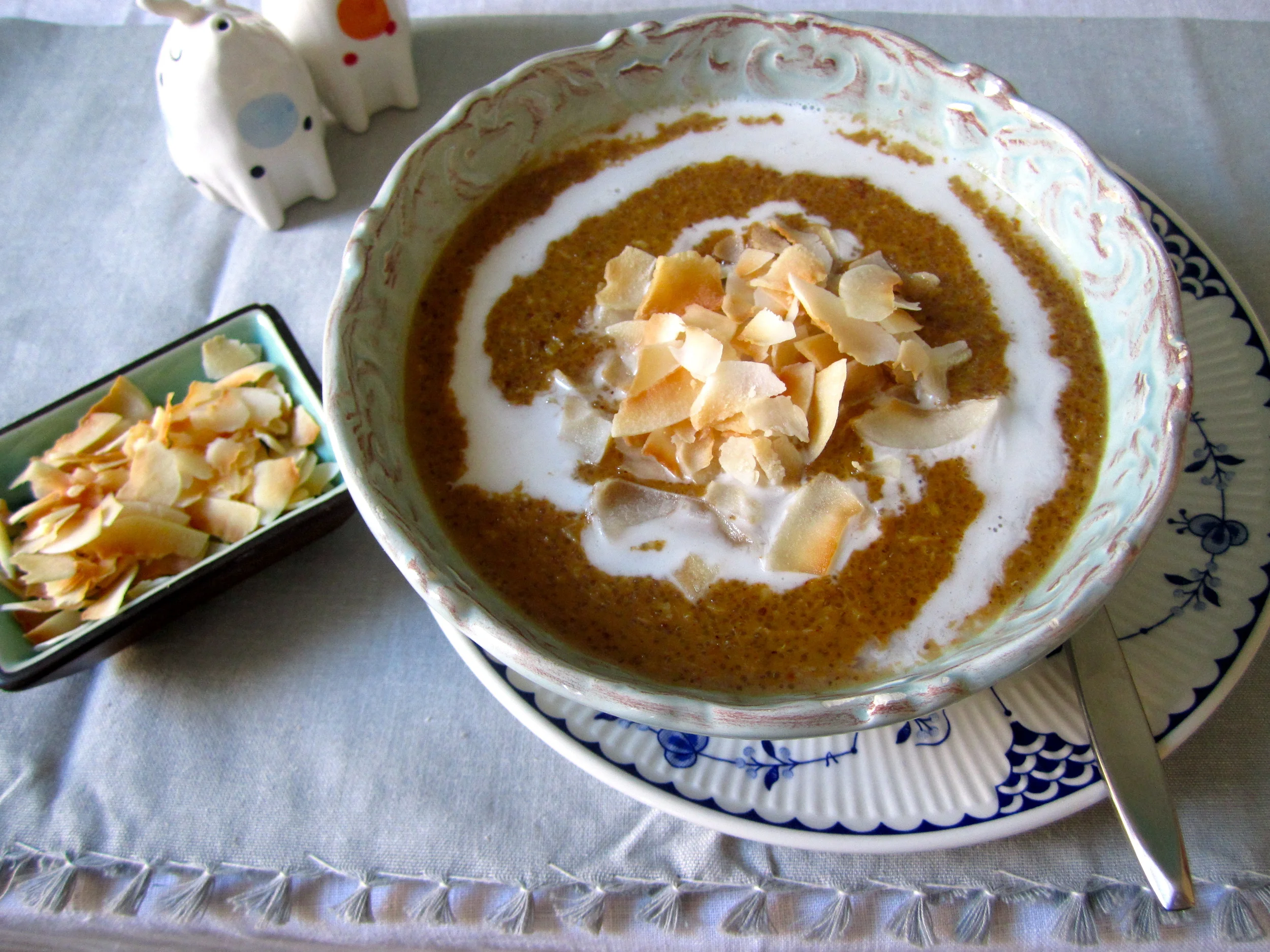   pumpkin pie amaranth porridge with coconut-maple drizzle  