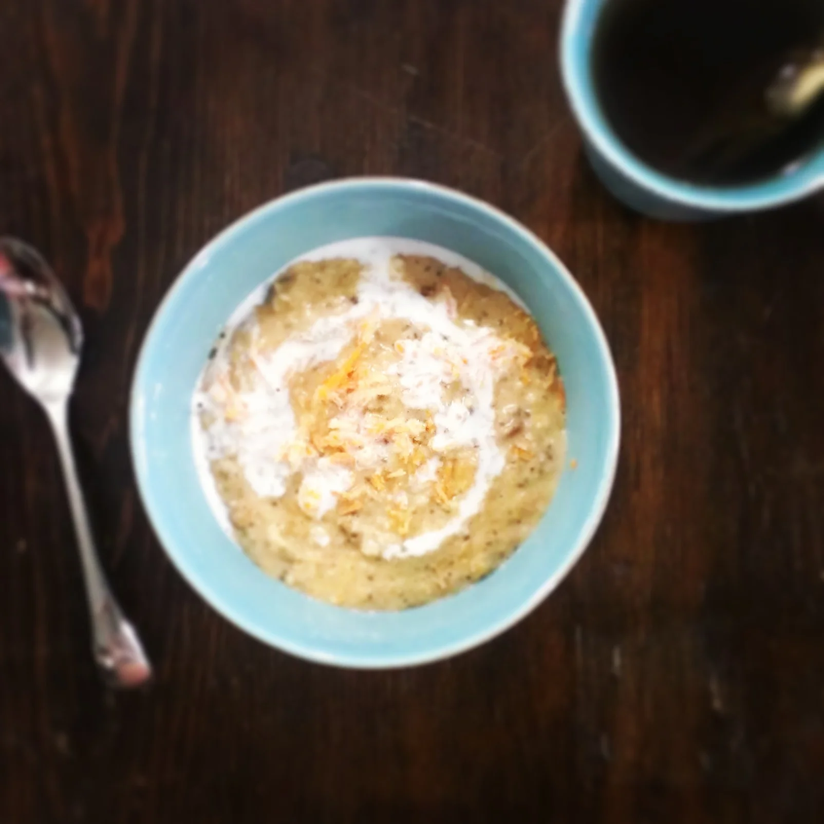 toasted walnut carrotcake oatmeal, warm coconut-maple-cinnamon drizzle