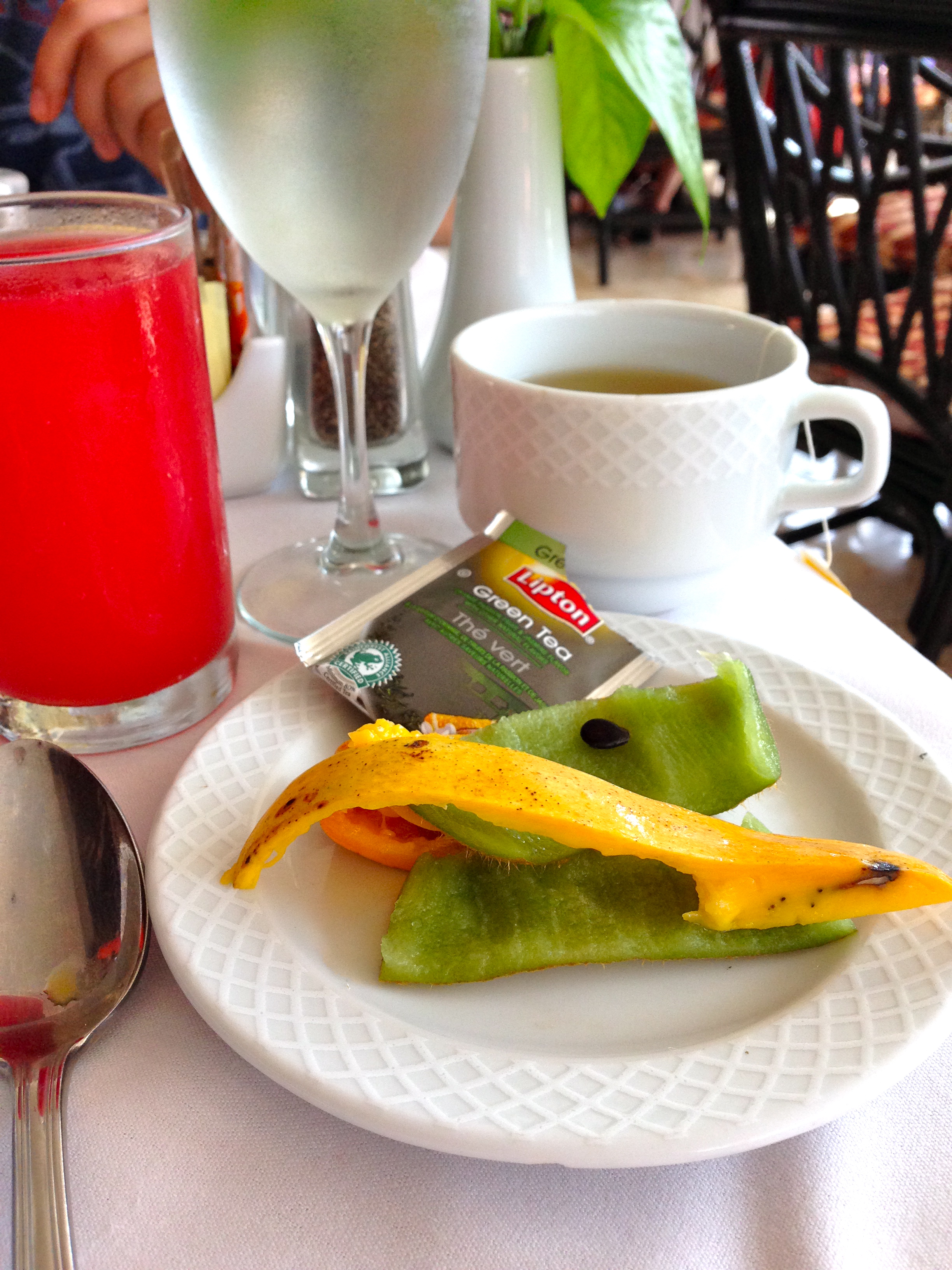 Fruit peels, tea, and watermelon juice. Breakfast of champions. 