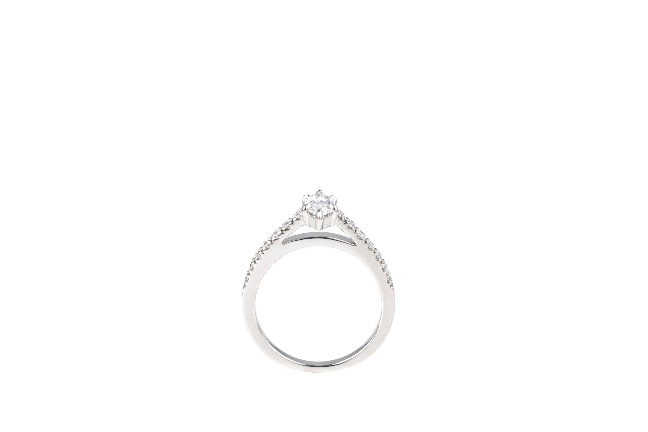 Engagement ring with duchess cut diamond and white gold