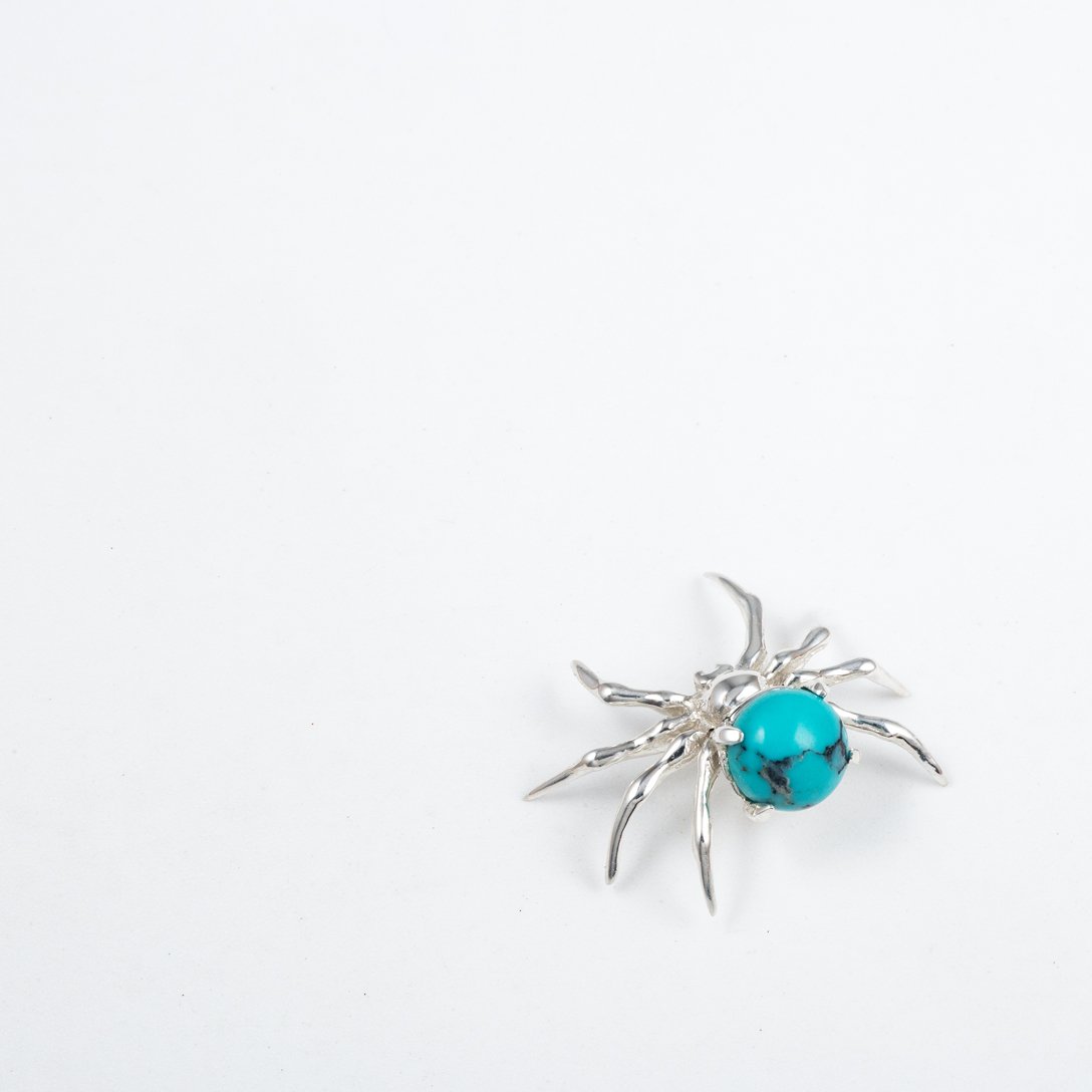 Silver Black Widow pendant necklace turquoise