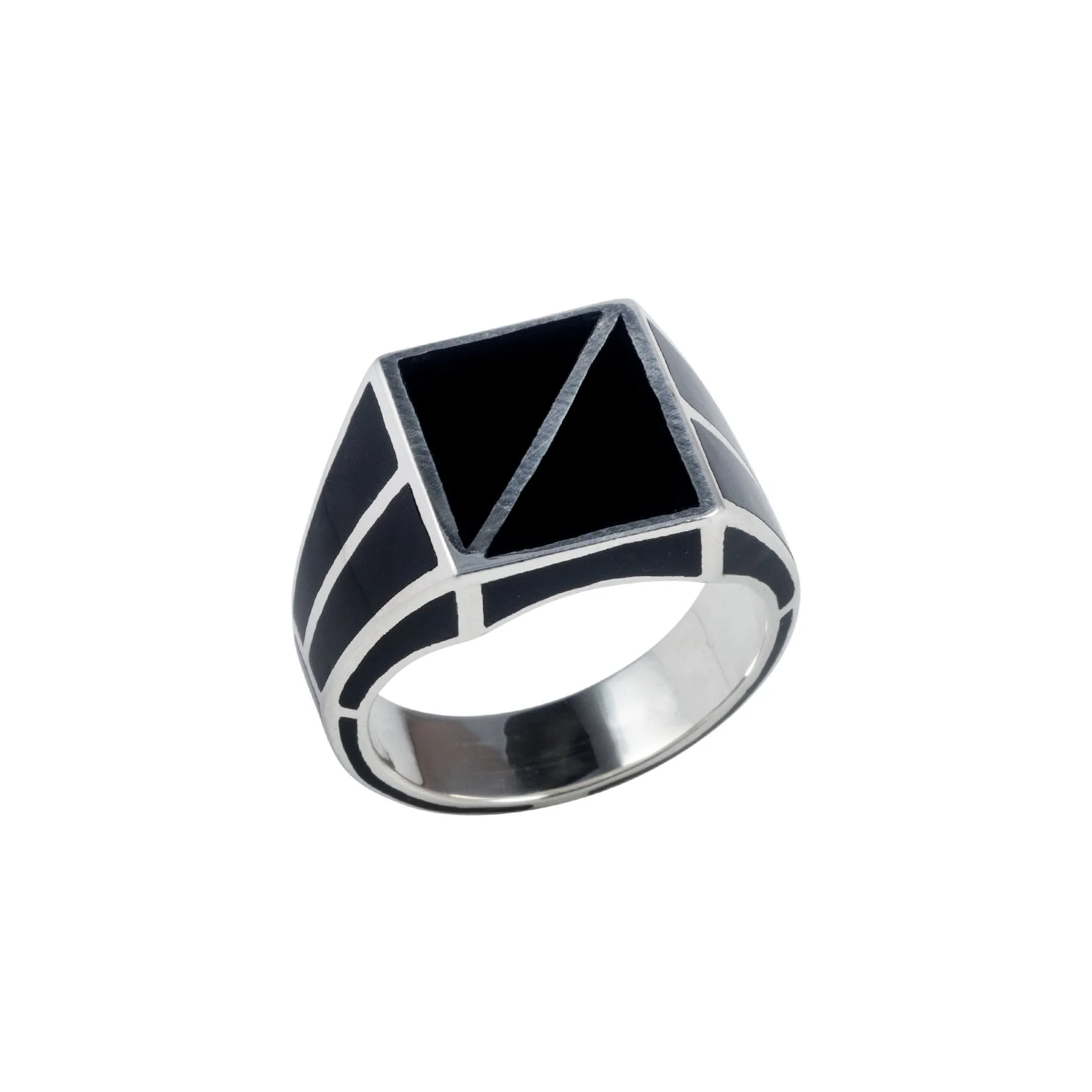 Silver signet ring enamel color black