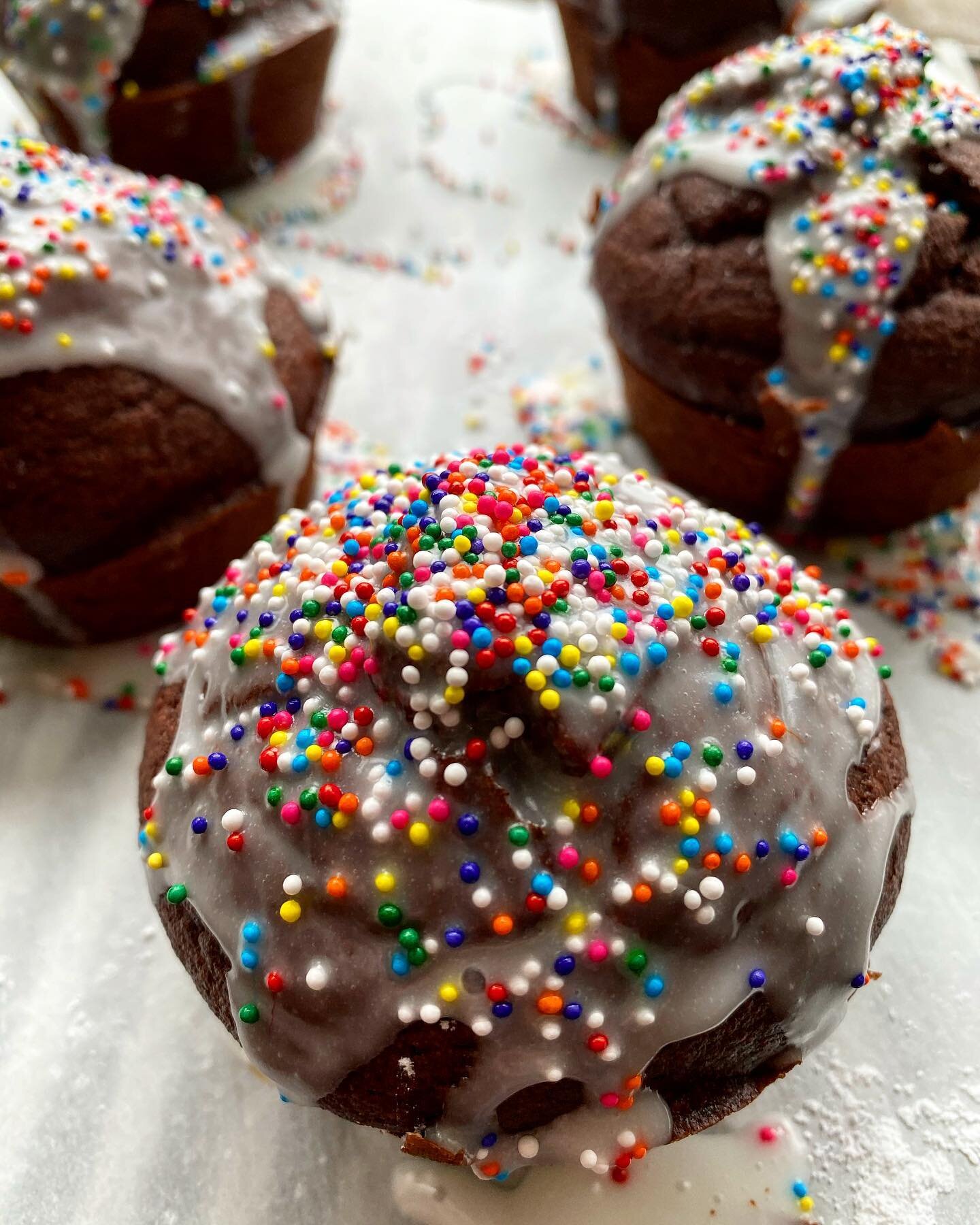 Dark chocolate cupcakes made healthier.  Made with whole grain oat flour, maple syrup, olive oil, and dark cocoa. 
Sweet frosting glaze and sprinkles are entirely optional. 

Ingredients:
2 cups oat flour ( I recommend using commercial variety, such 