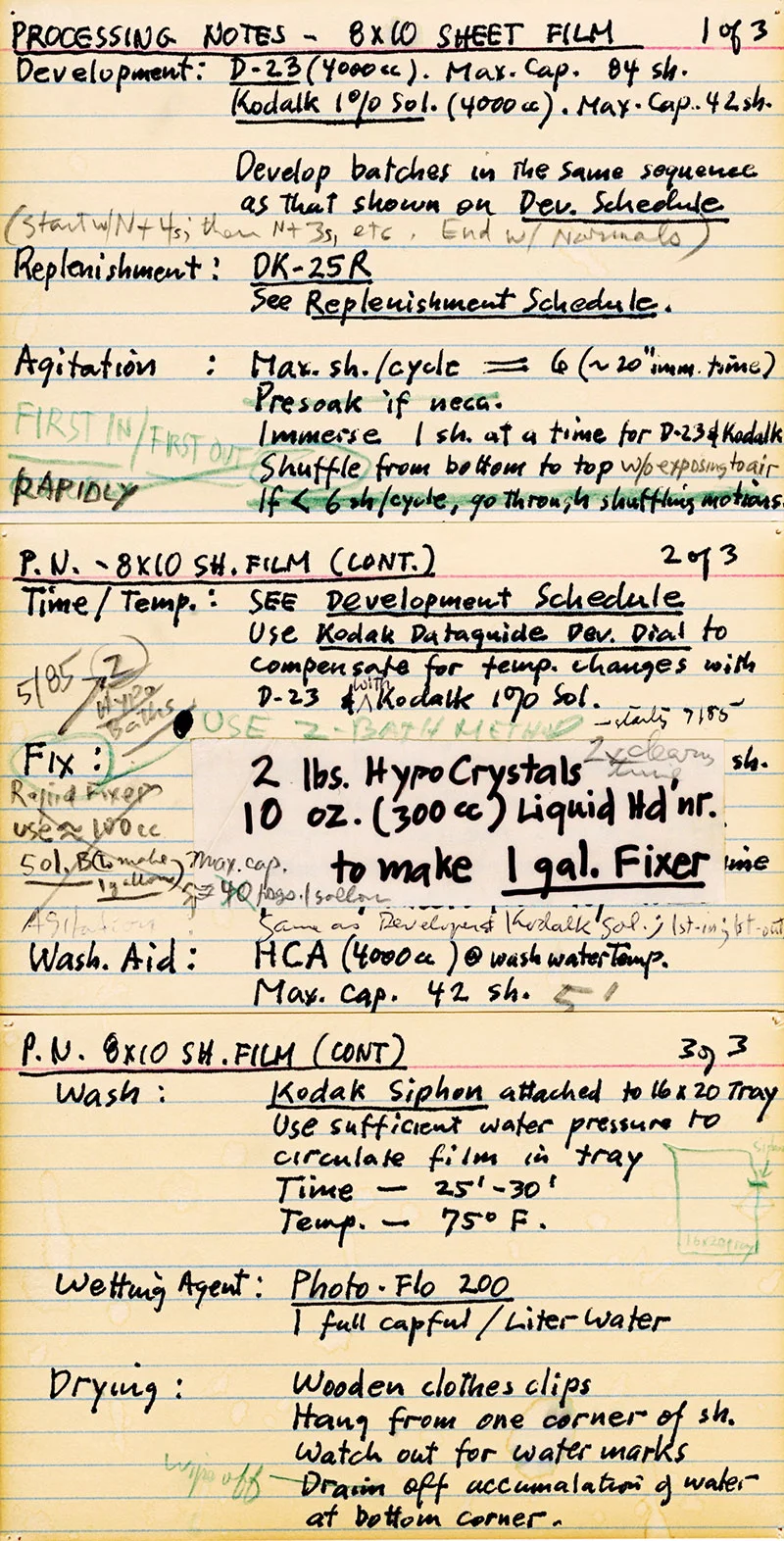 Documents exactly how John Yang processed 8 x 10 sheet film