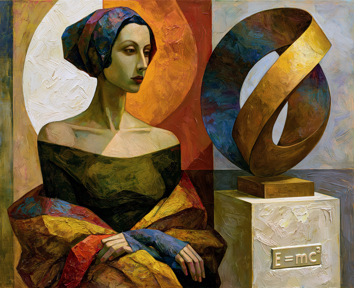   Woman Contemplates Mobius Strip  