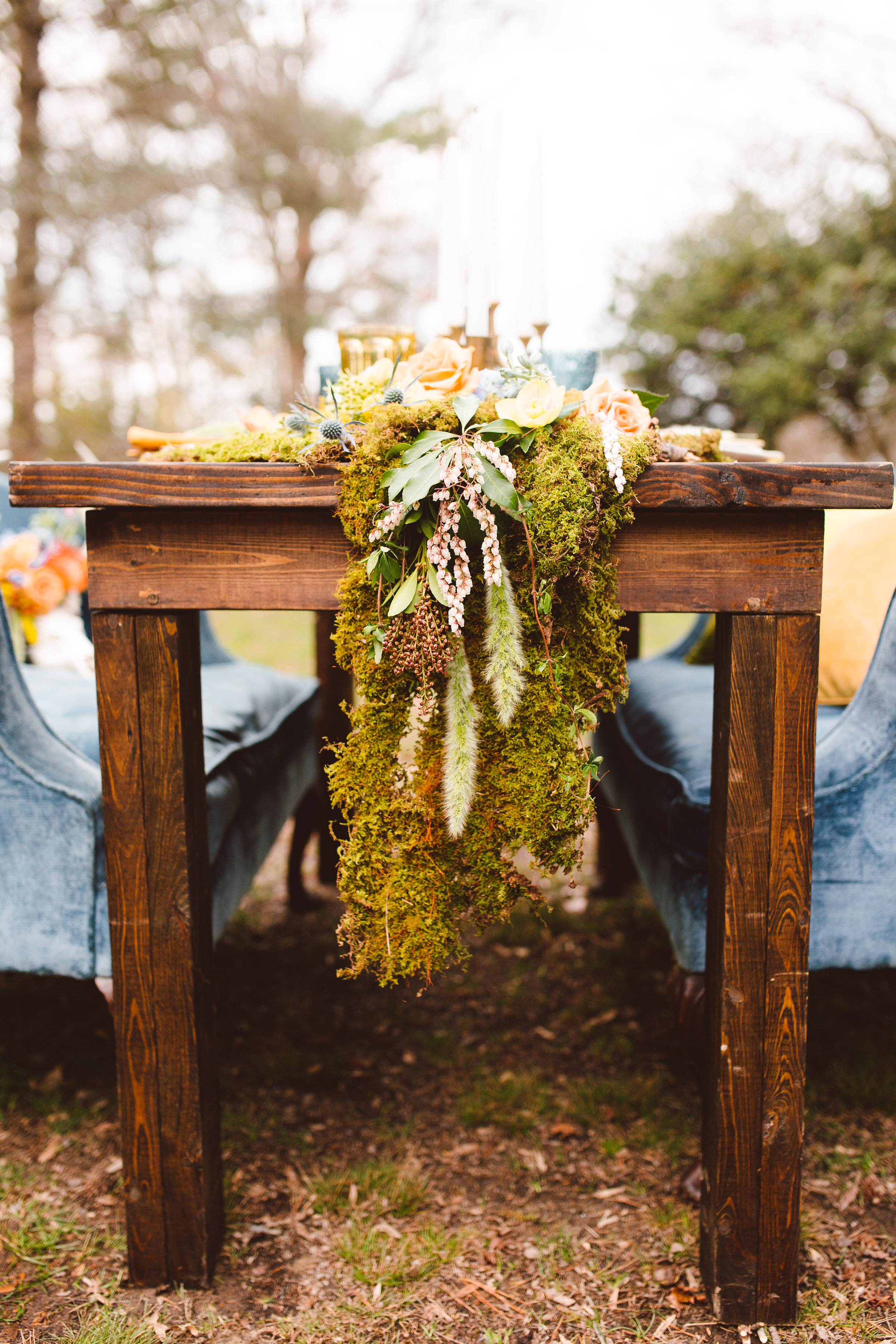 Table with Moss Runner by Lark Floral