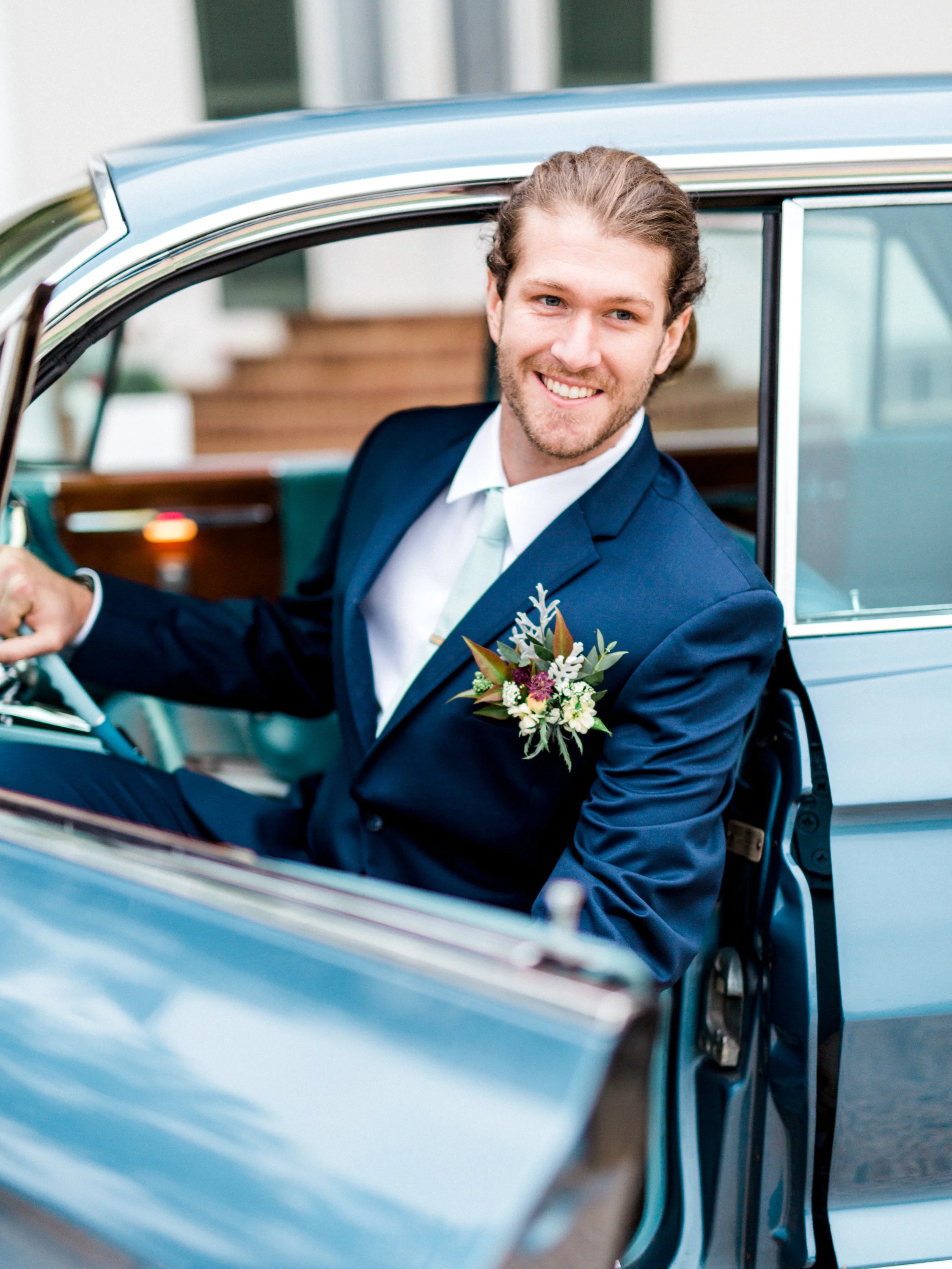 Groom with floral pocket square