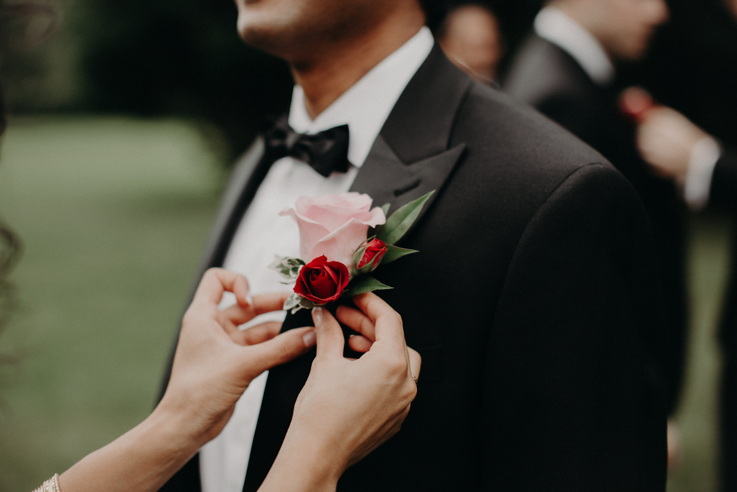 Pink and red boutonniere