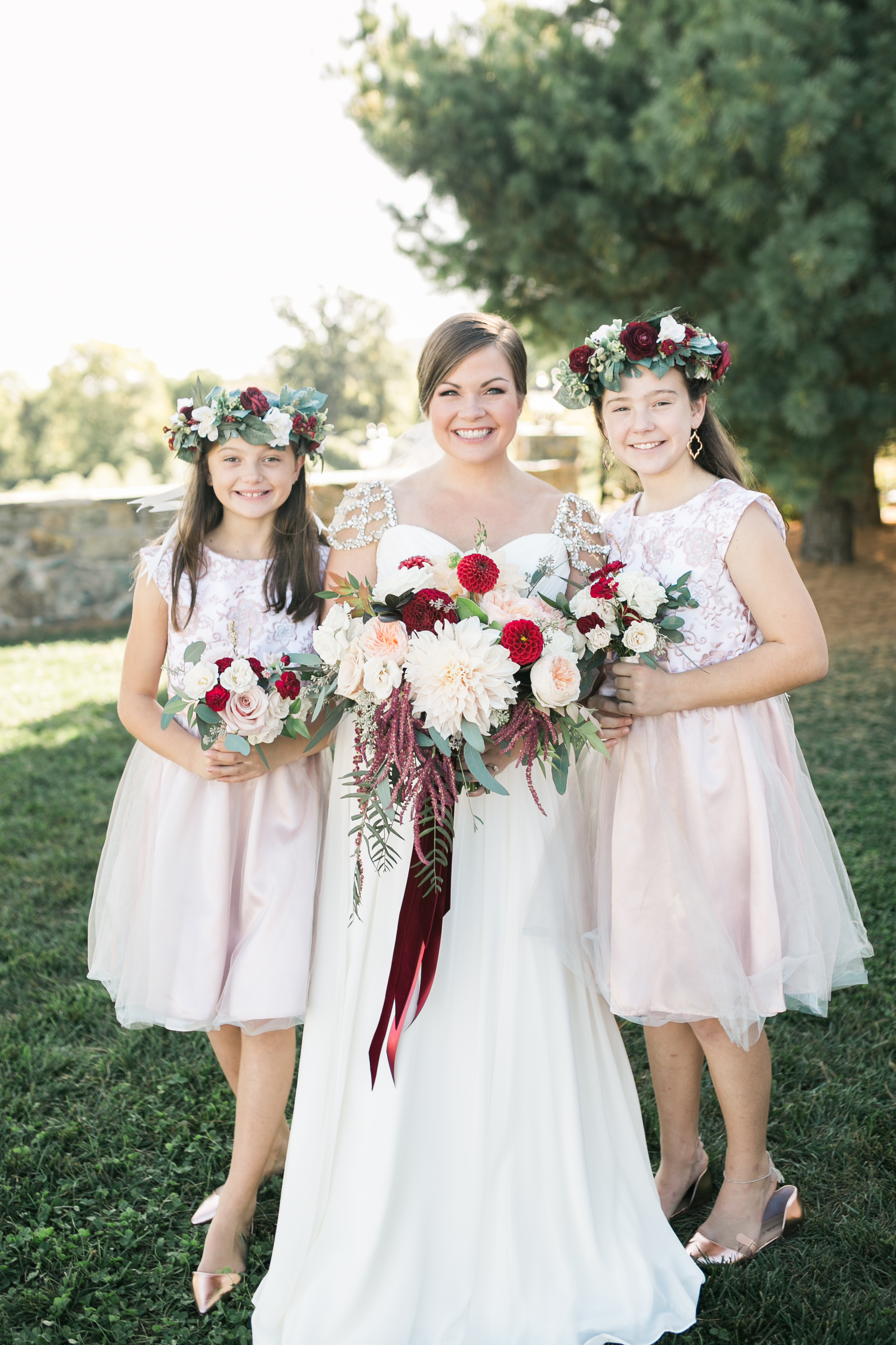 Bride with flower girls at Bluemont Vineyard Wedding