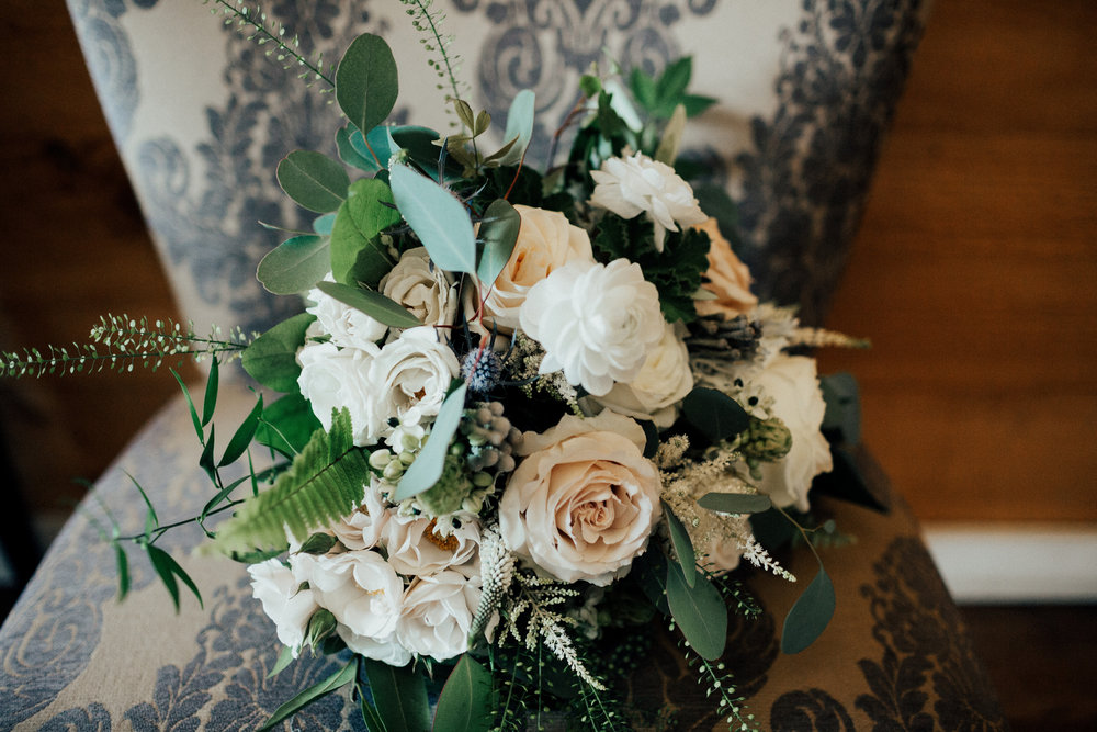 Bridal bouquet on chair