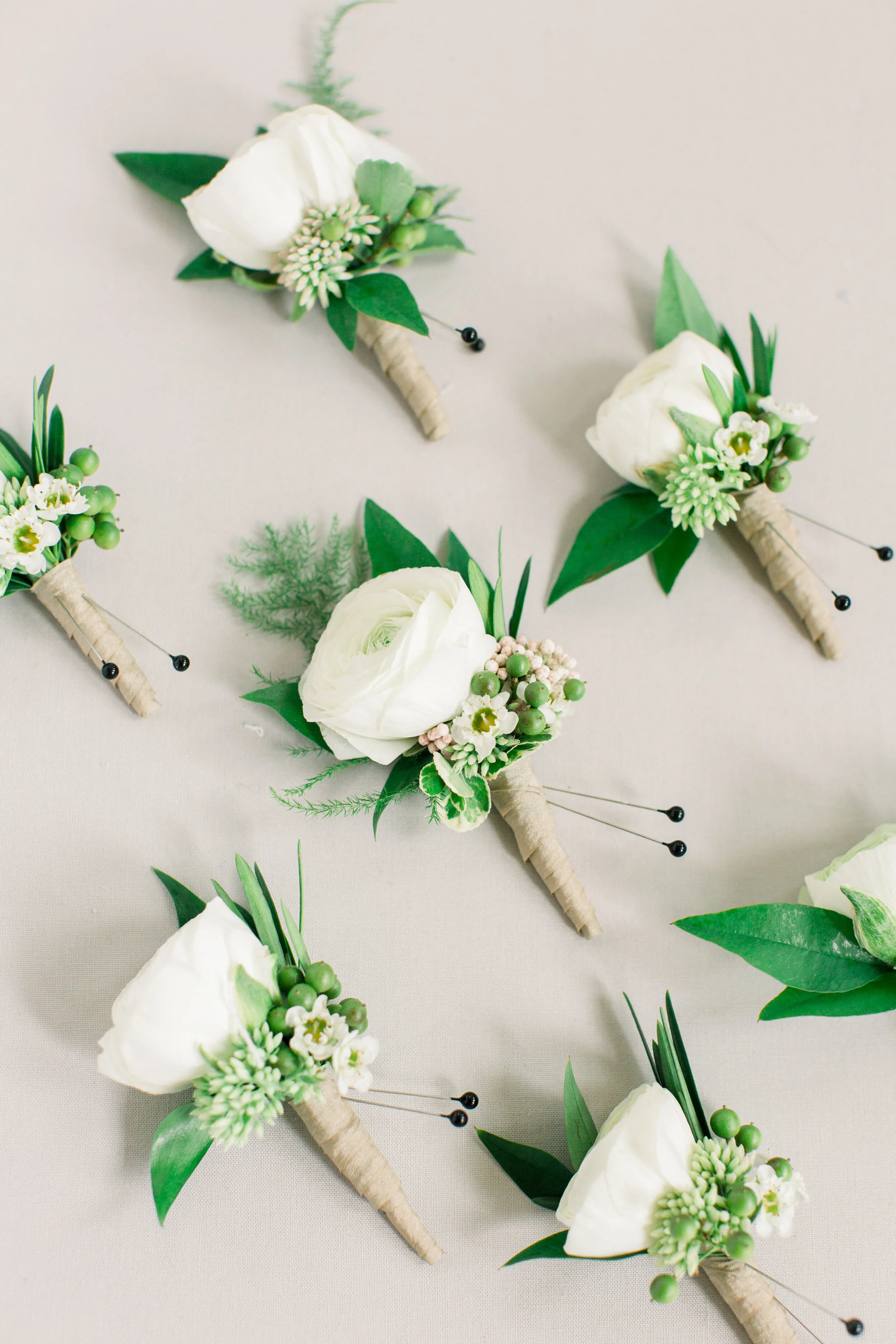 White ranunculus boutonnieres