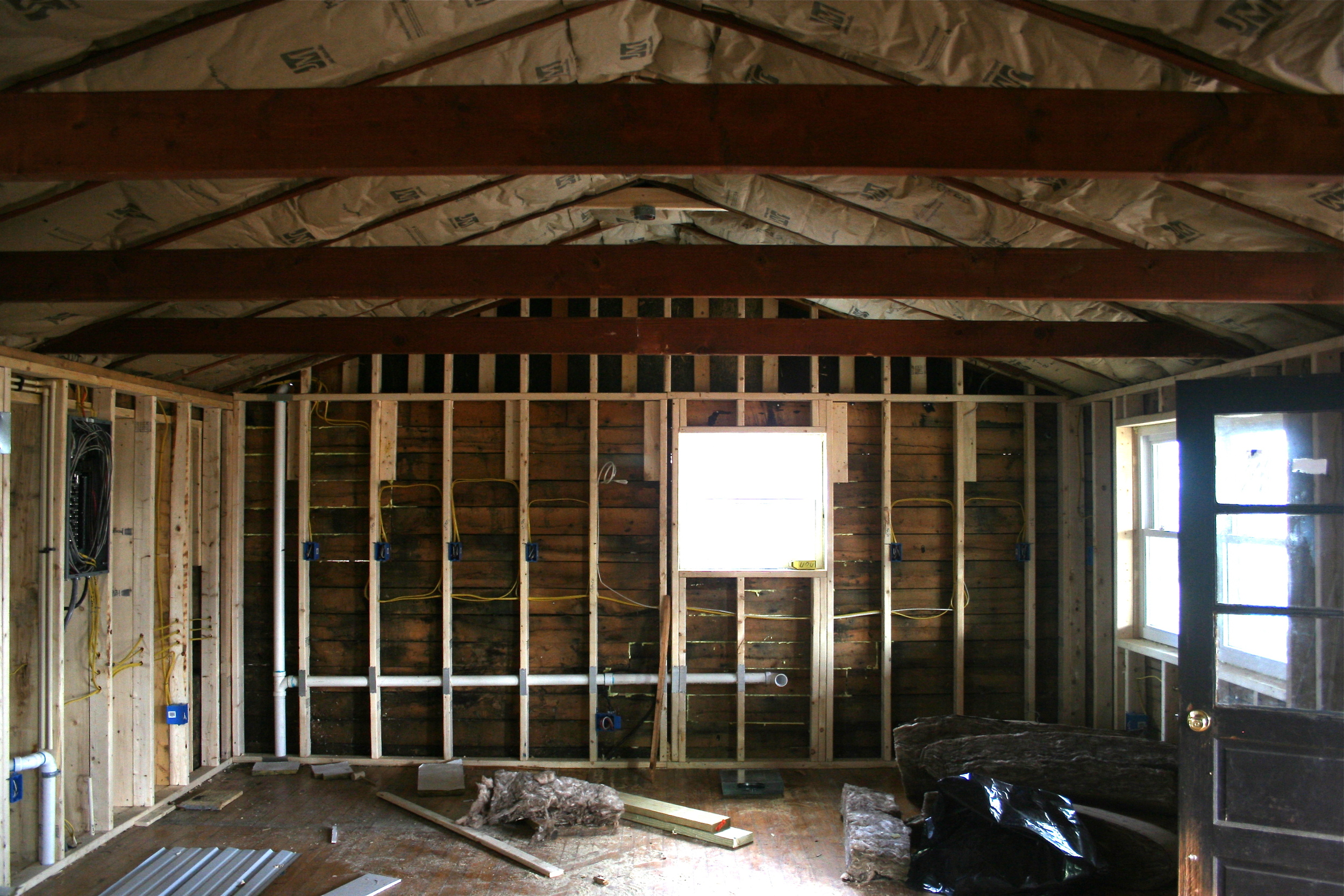 Straight on view of the kitchen/dining area.