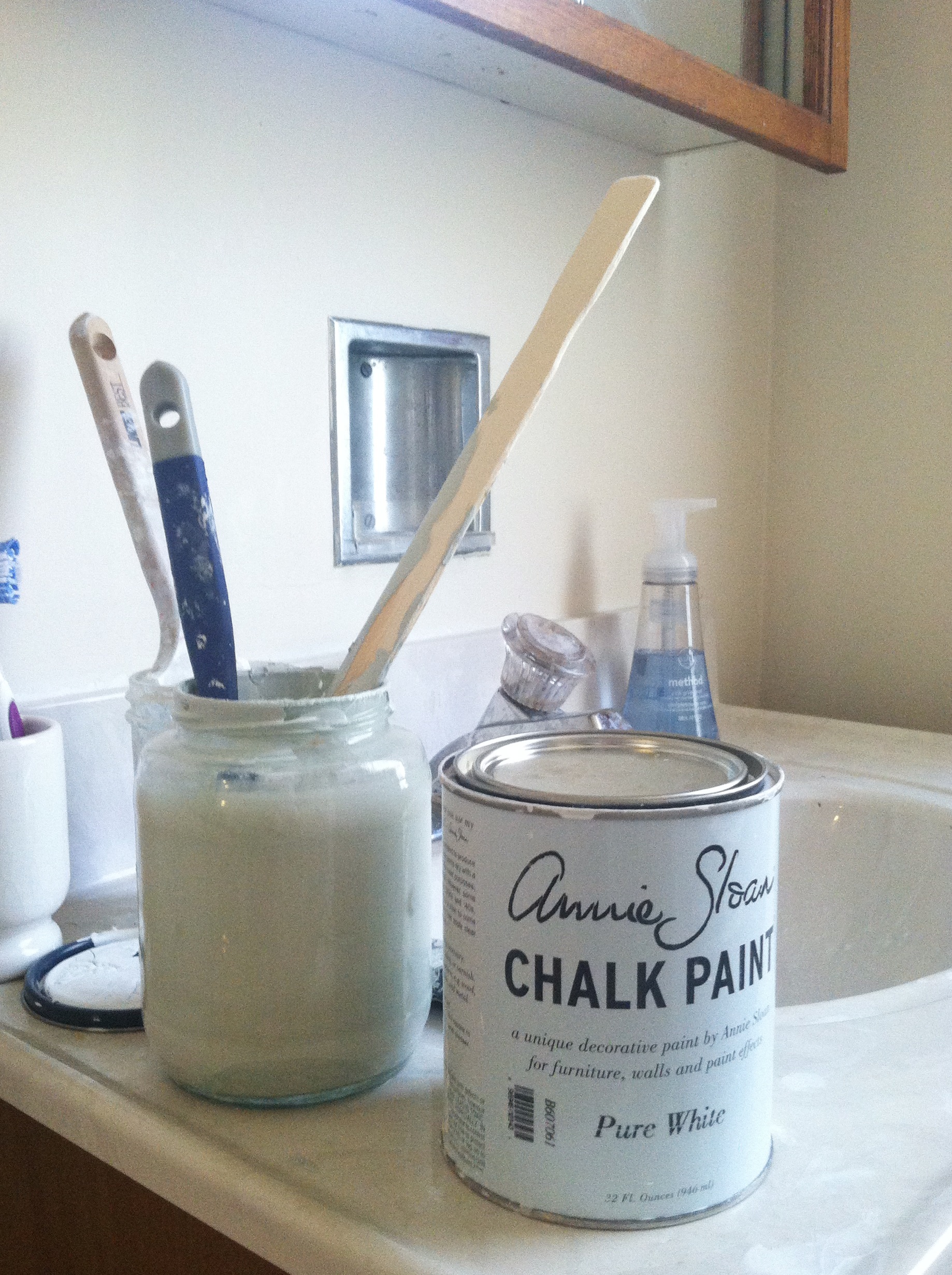 We are replacing this vanity soon, so it's become our designated paint brush clean up sink!