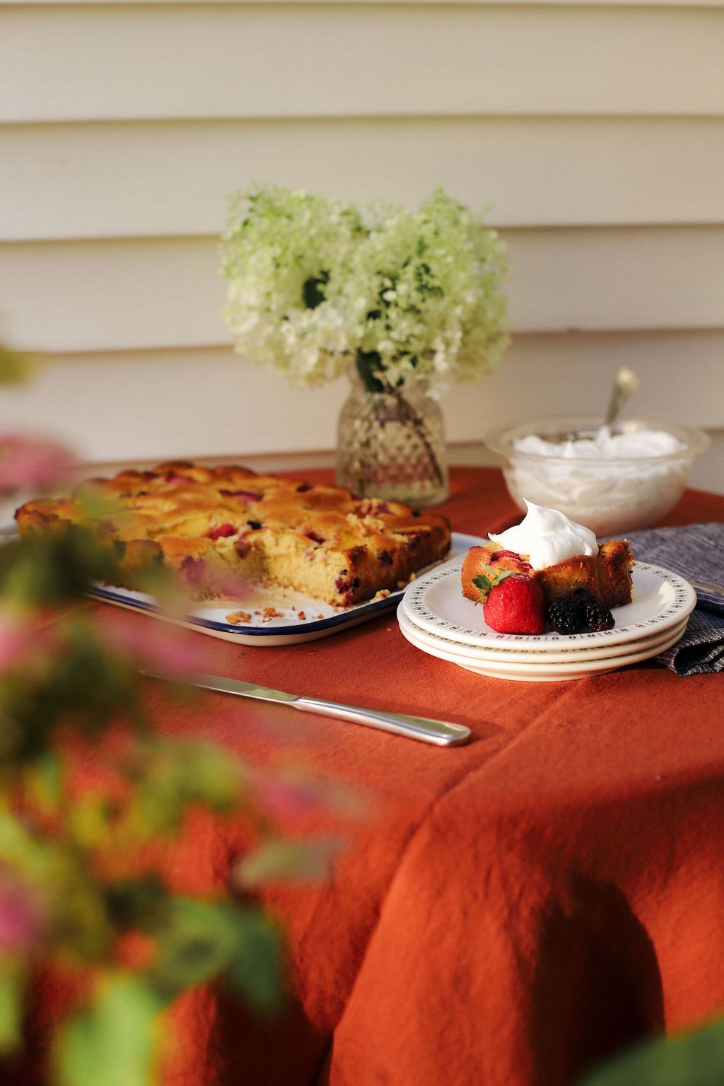 Wildberry Peach Cornmeal Sheet Cake 