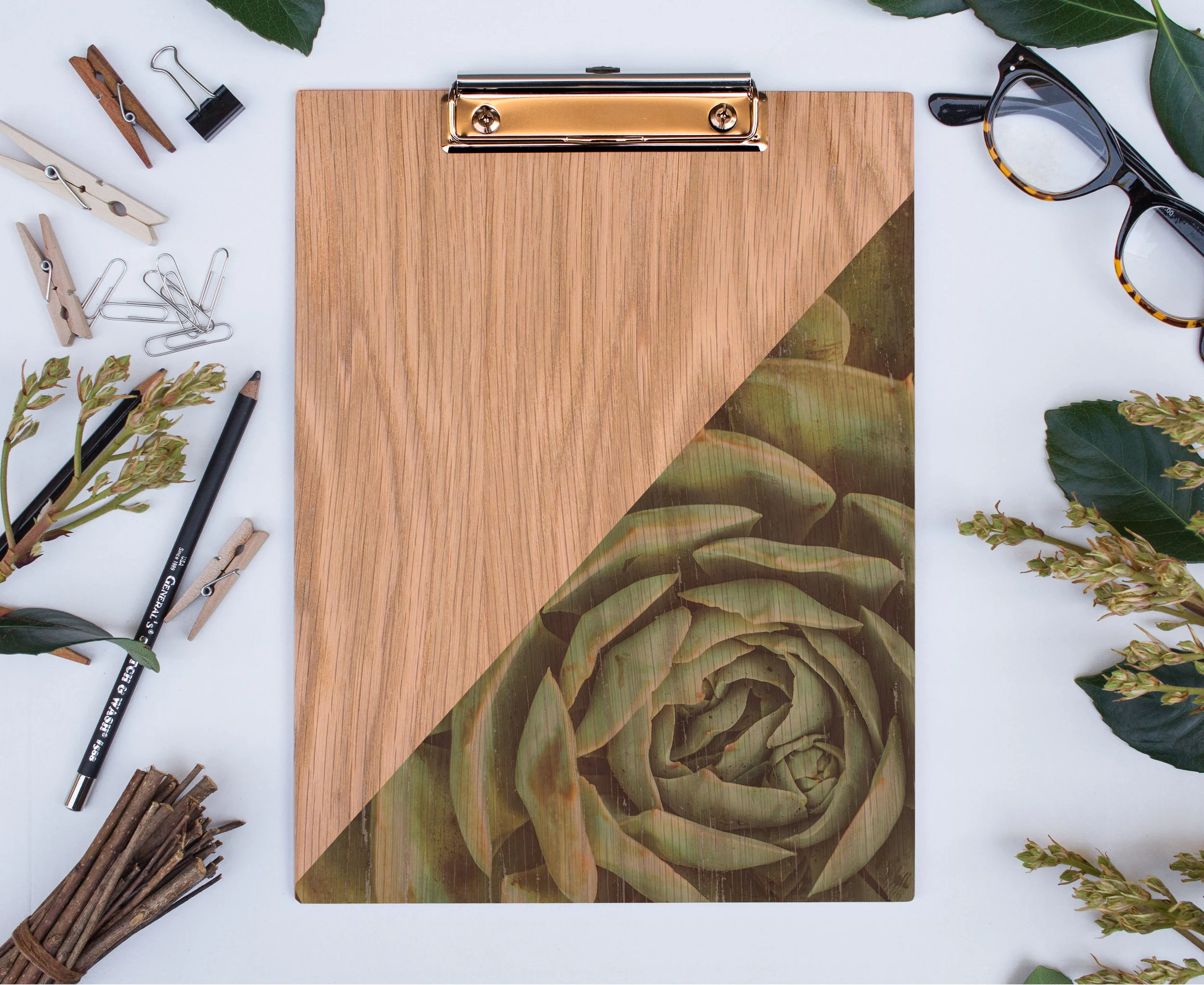 wood clipboard succulent