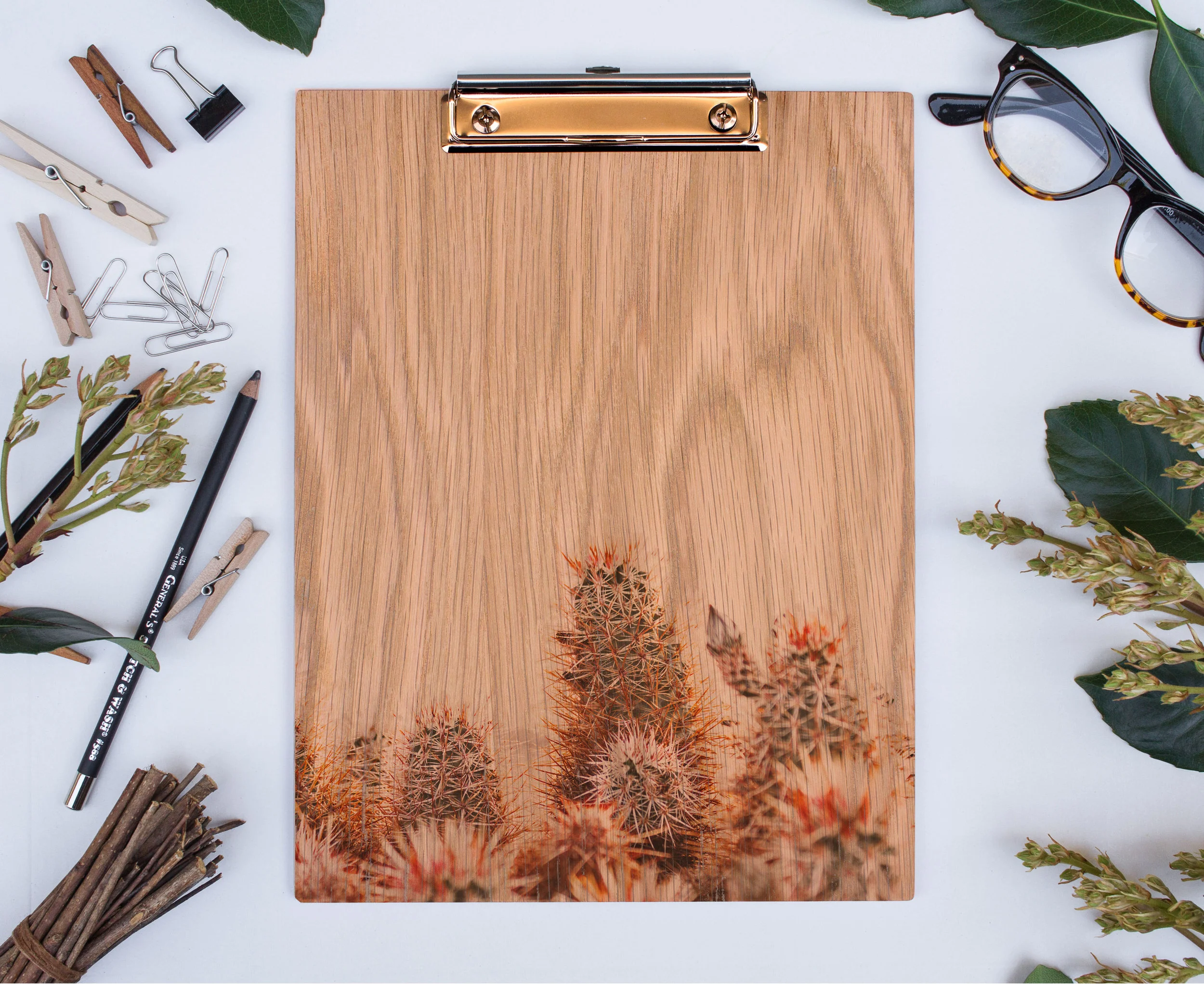 wood clipboard cactus