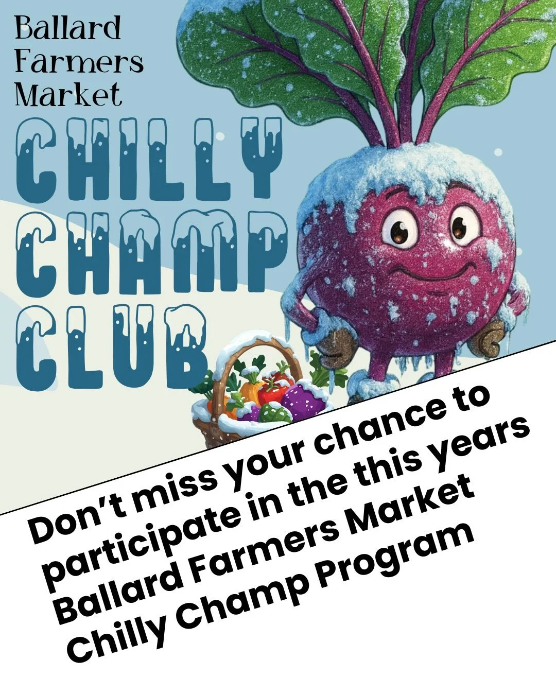 Don&rsquo;t miss out on participating in this year&rsquo;s Chilly Champ program! 

It&rsquo;s super easy, just pick up a card this Sunday at the Bell Tower information station when you are shopping at the Ballard Farmers Market.

Get your card punche