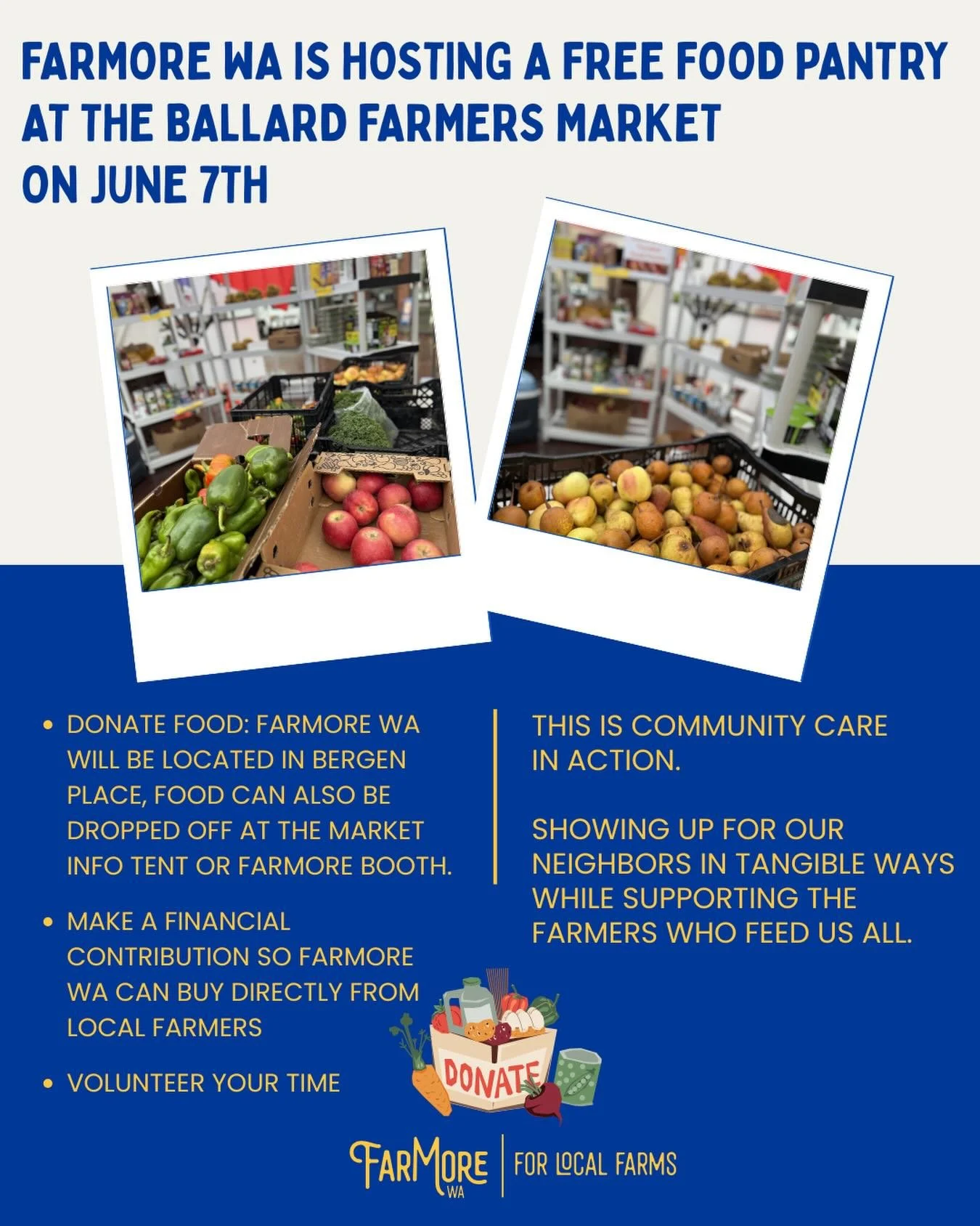 Fresh food is a basic need, not a luxury. 

On June 7th, @farmore_wa is hosting a Free Food Pantry at the Ballard Farmers Market, bringing fresh, farm-raised, and culturally relevant foods directly to the communities that need it most.

As economic p