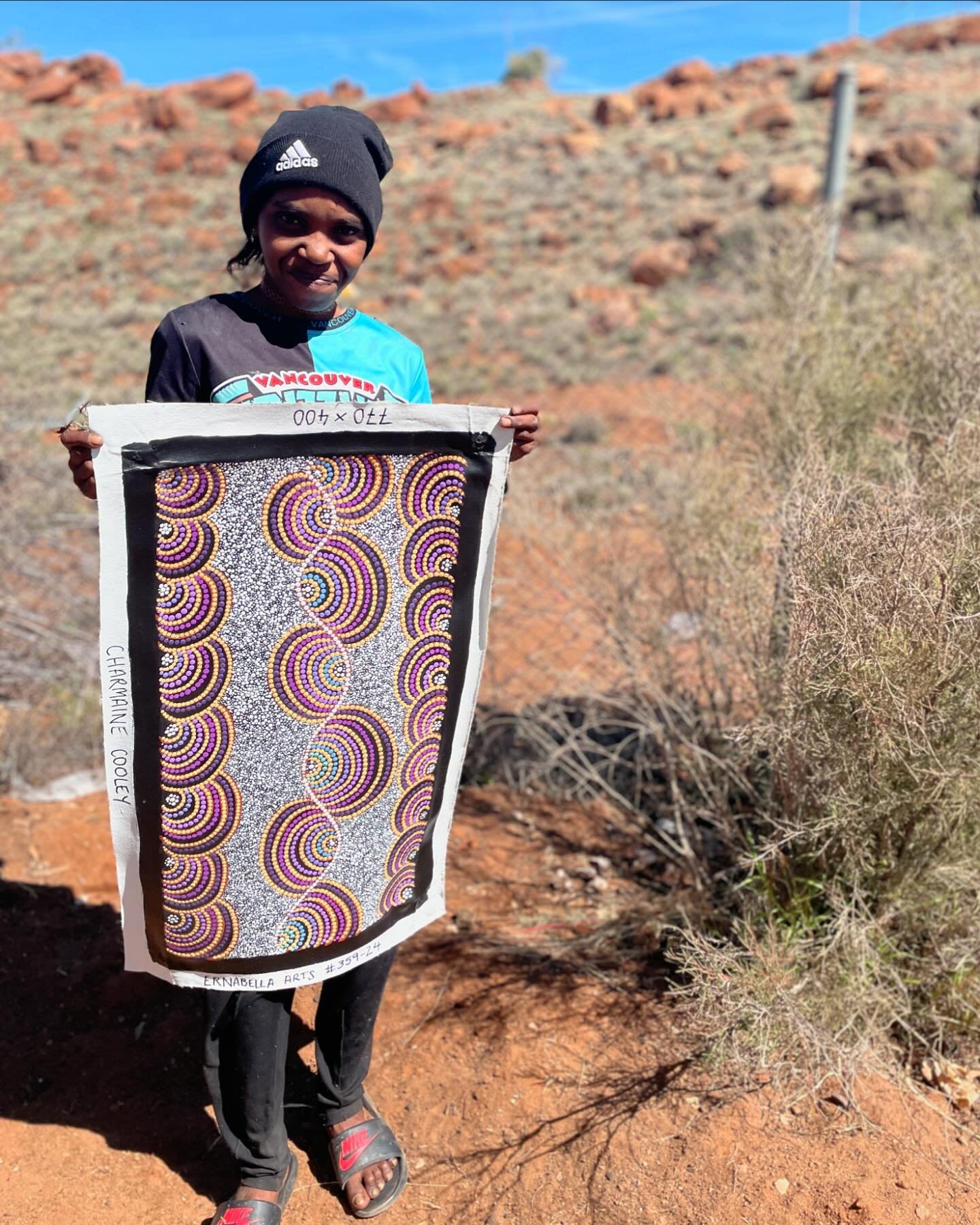 Introducing another up and coming Ernabella artist: Charmaine Cooley

Charmaine is an arts worker and is usually busy stretching canvas and assisting in the studio

This is the first painting she&rsquo;s done this year and no sooner was it finished t