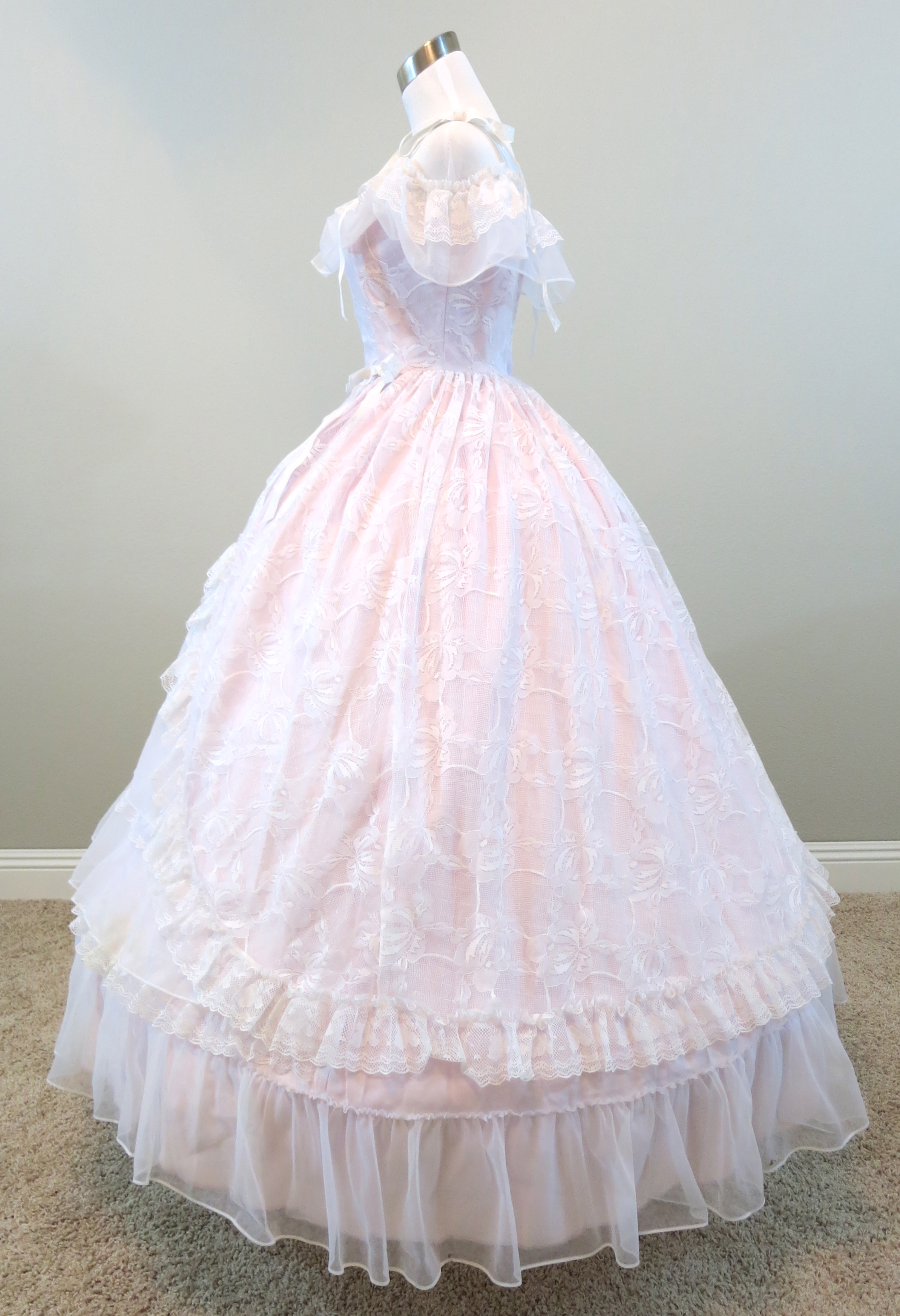 Pink & White Lace Gown — Civil War Ball Gowns & Costume