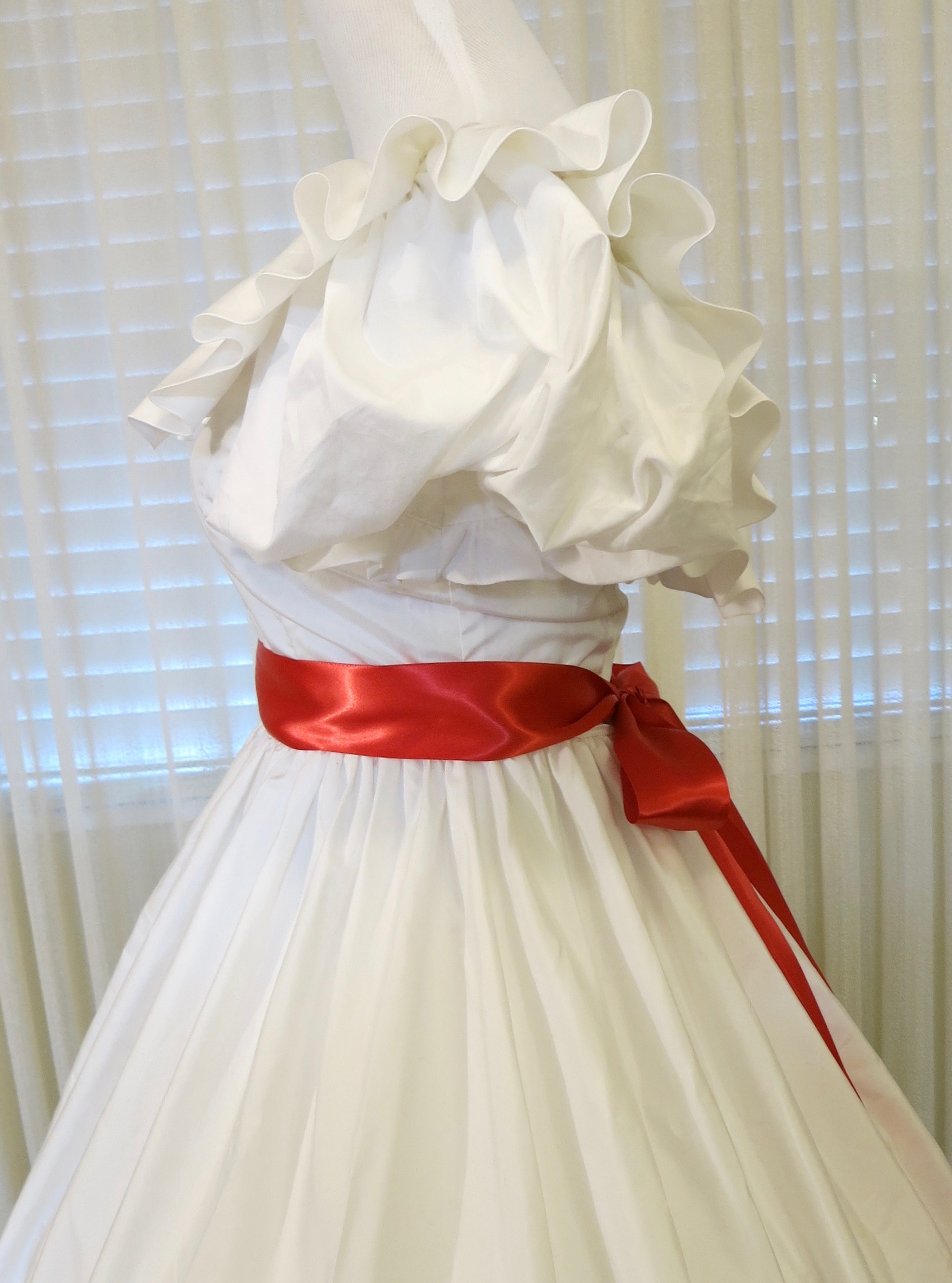 White Two Layer Bubble Taffeta Dress w/Sash & Flower - Pink Princess