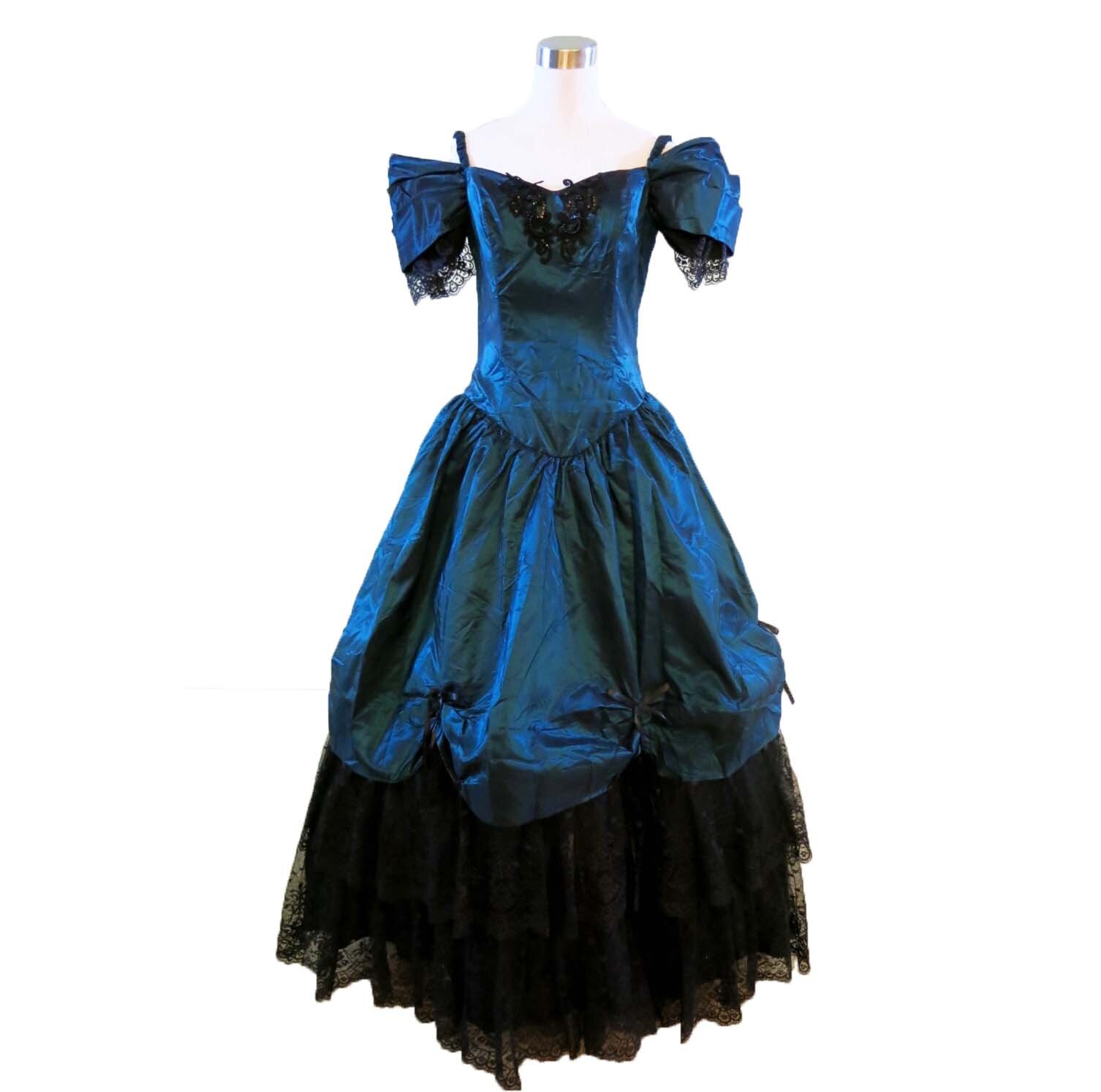 T 26.4 Blue and Black Lace Gown (waist - 26