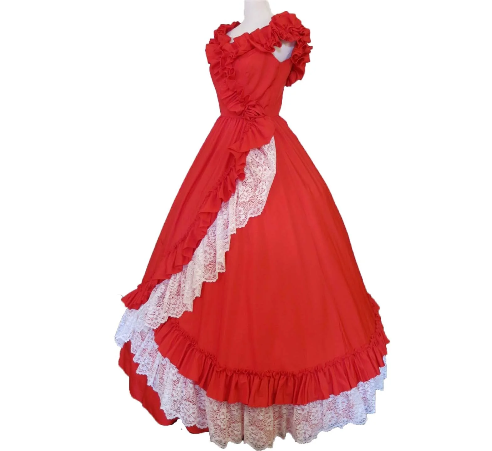 23.1 Red & White Lace Gown (waist - 23")  Civil War Ball Gowns
