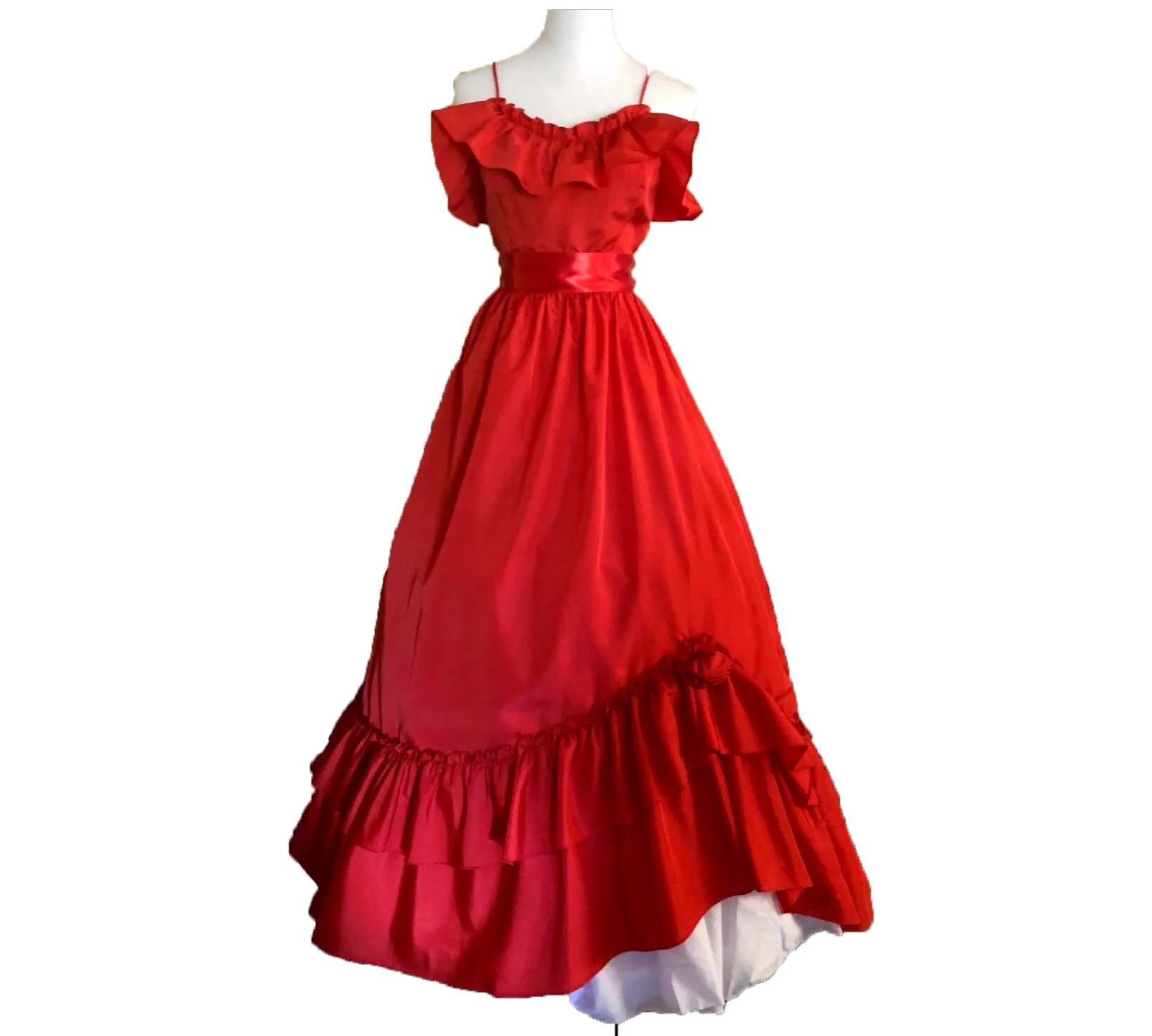 24.8 Hi-Low Red Ruffled Gown (waist - 24")  Civil War Ball Gowns