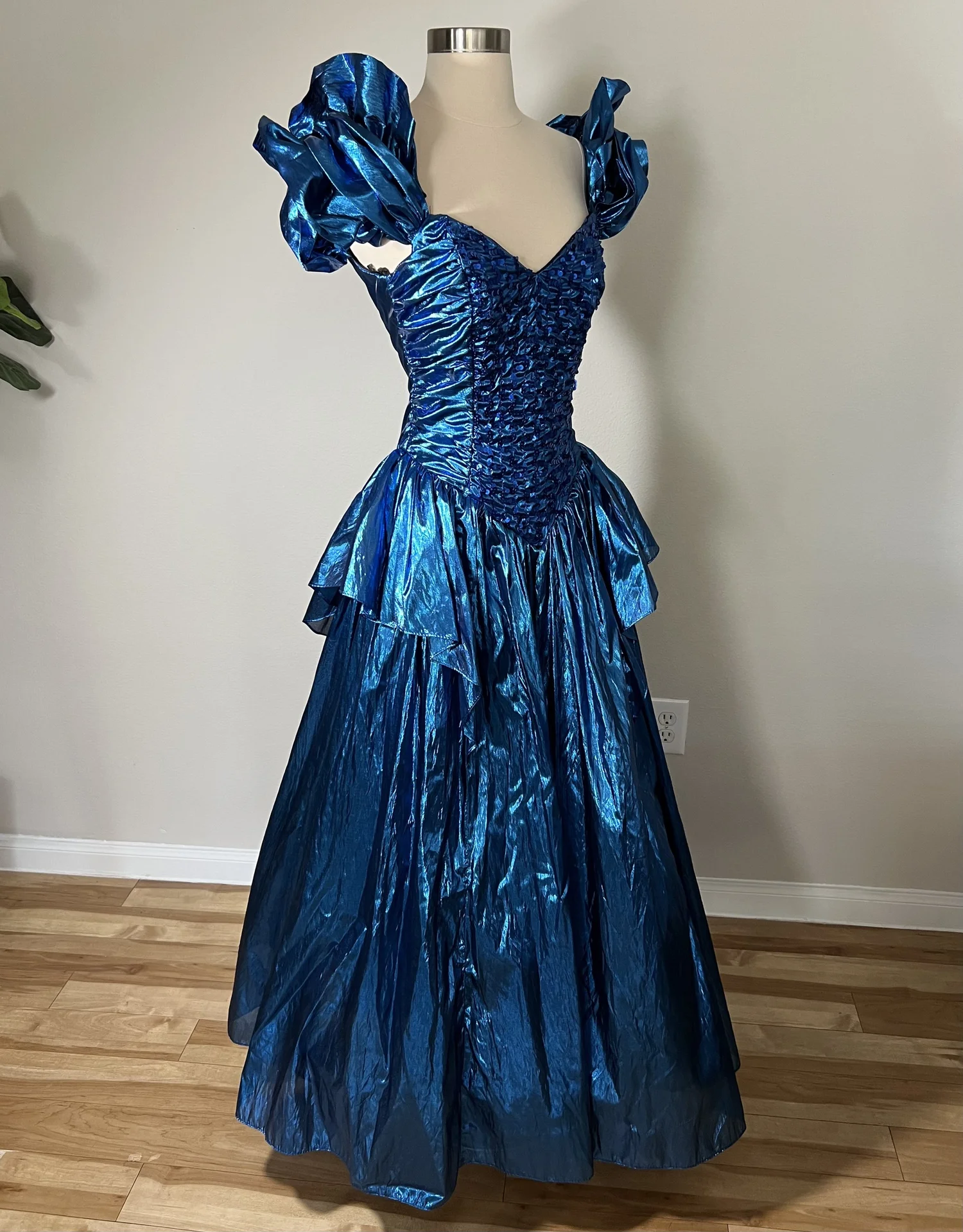 N26.1 Blue Metallic Lame Prom Dress (waist - 26")  Civil War Ball Gowns