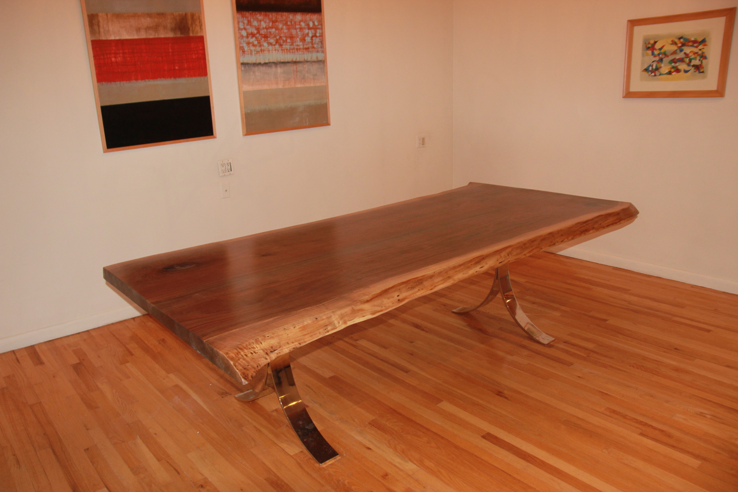 Live Edge Walnut Table with Nickel Plated Curved Legs