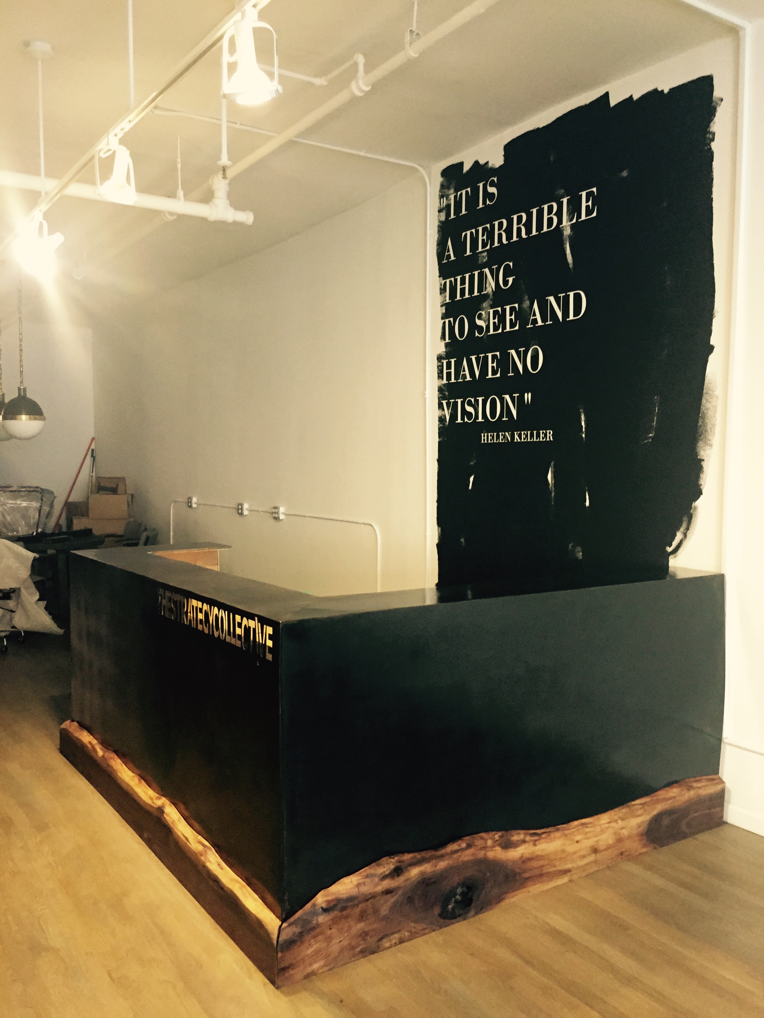 Metal Reception Desk With Wrap-Around Walnut Border
