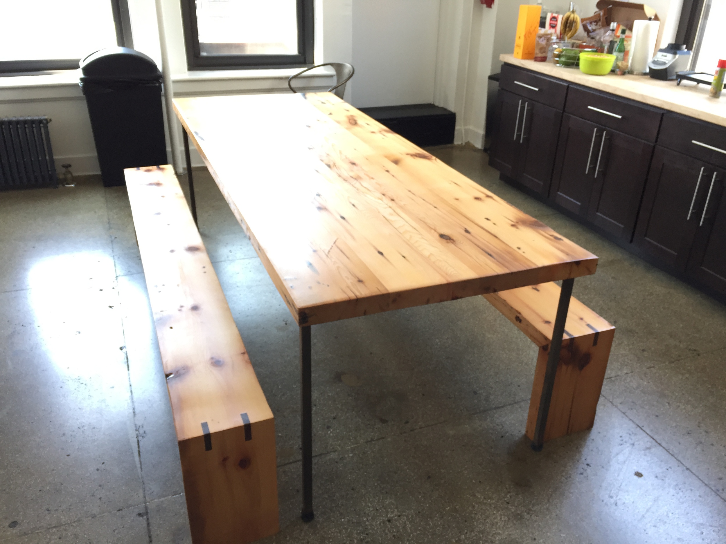 Table and Benches With Walnut Splines