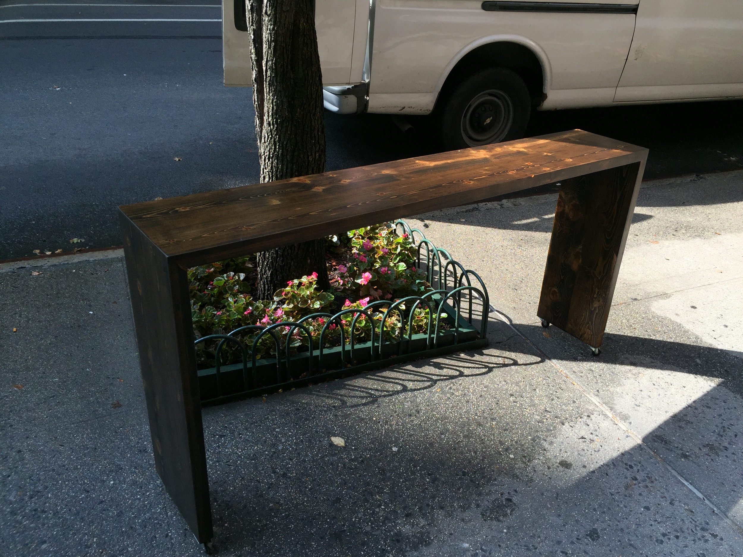 Walnut Stained White Pine Rolling Bed Table