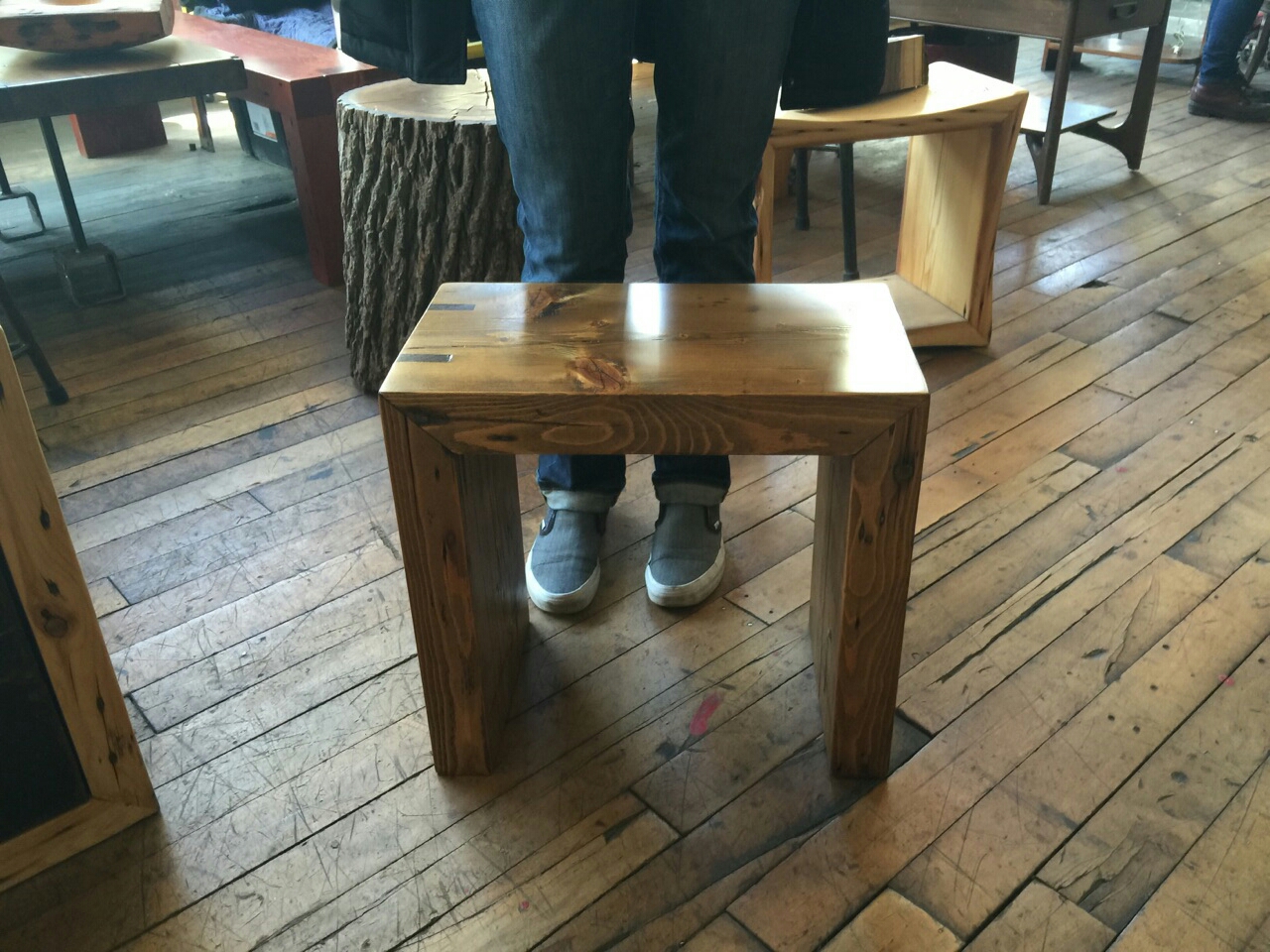 18 x 10 x 18 stained White Pine bench with Walnut splines.