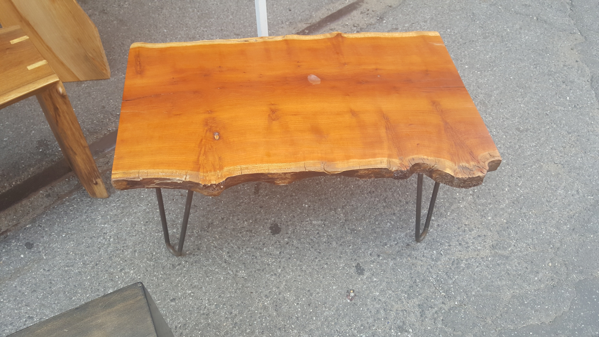 Live Edge Cherry Coffee Table with Four Hairpin Legs