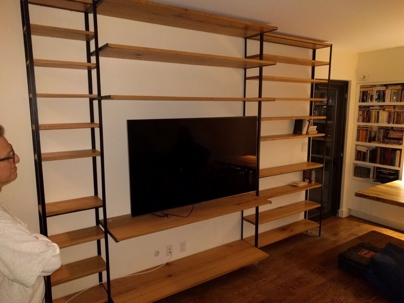 Oak and Metal Shelving Unit