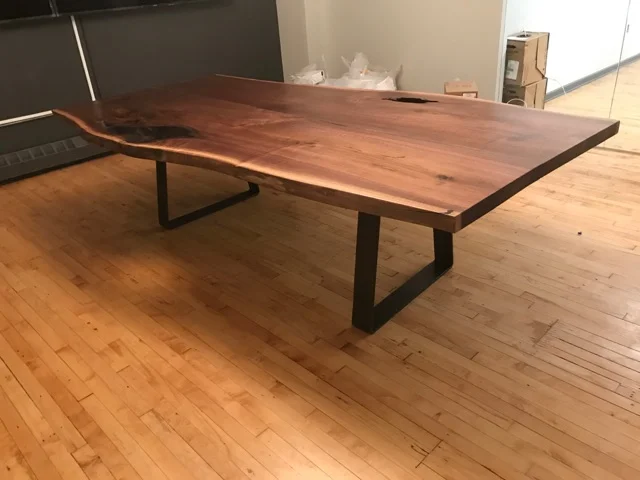Black Walnut Table with Glass Inlay
