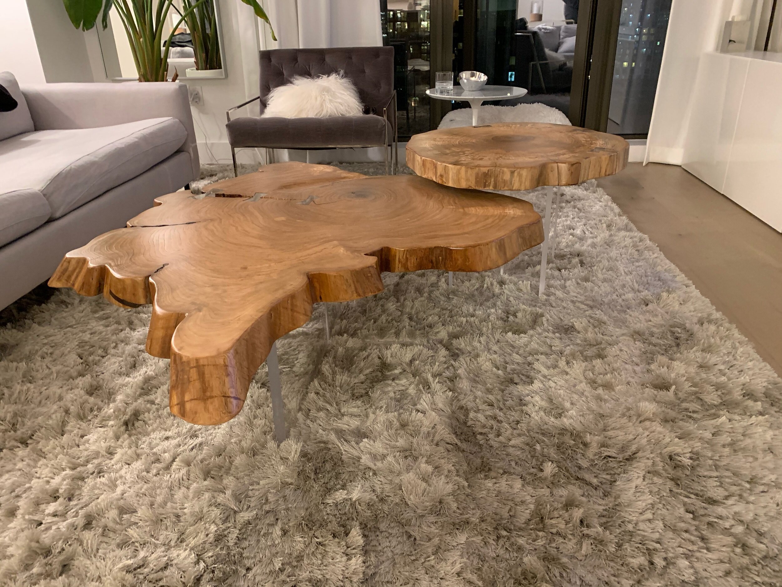 Elm coffee table and Plexiglas base
