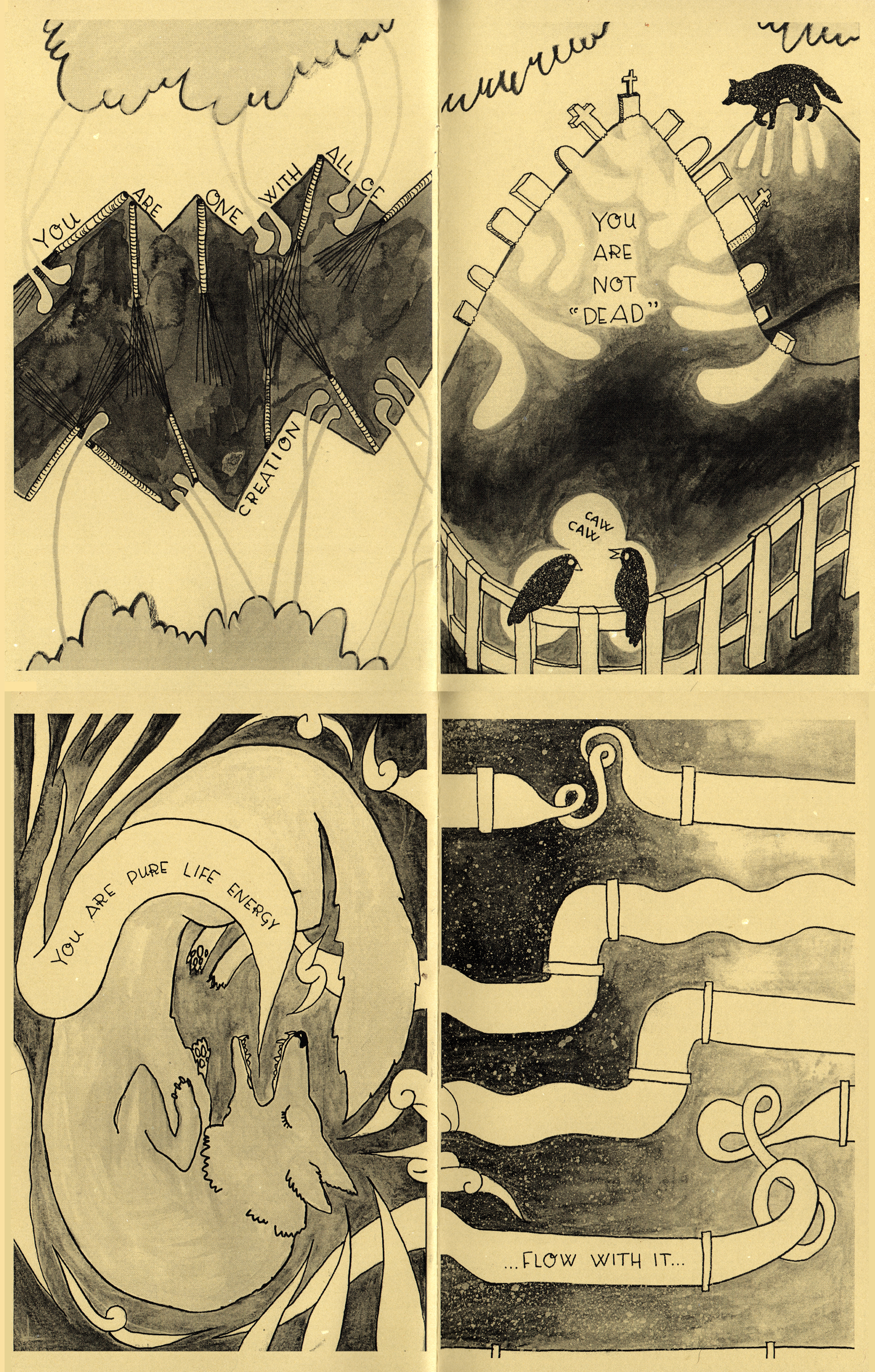 Excerpt from Words for Someone Who Has Just "Died"; ink, watercolor and digital, 2015