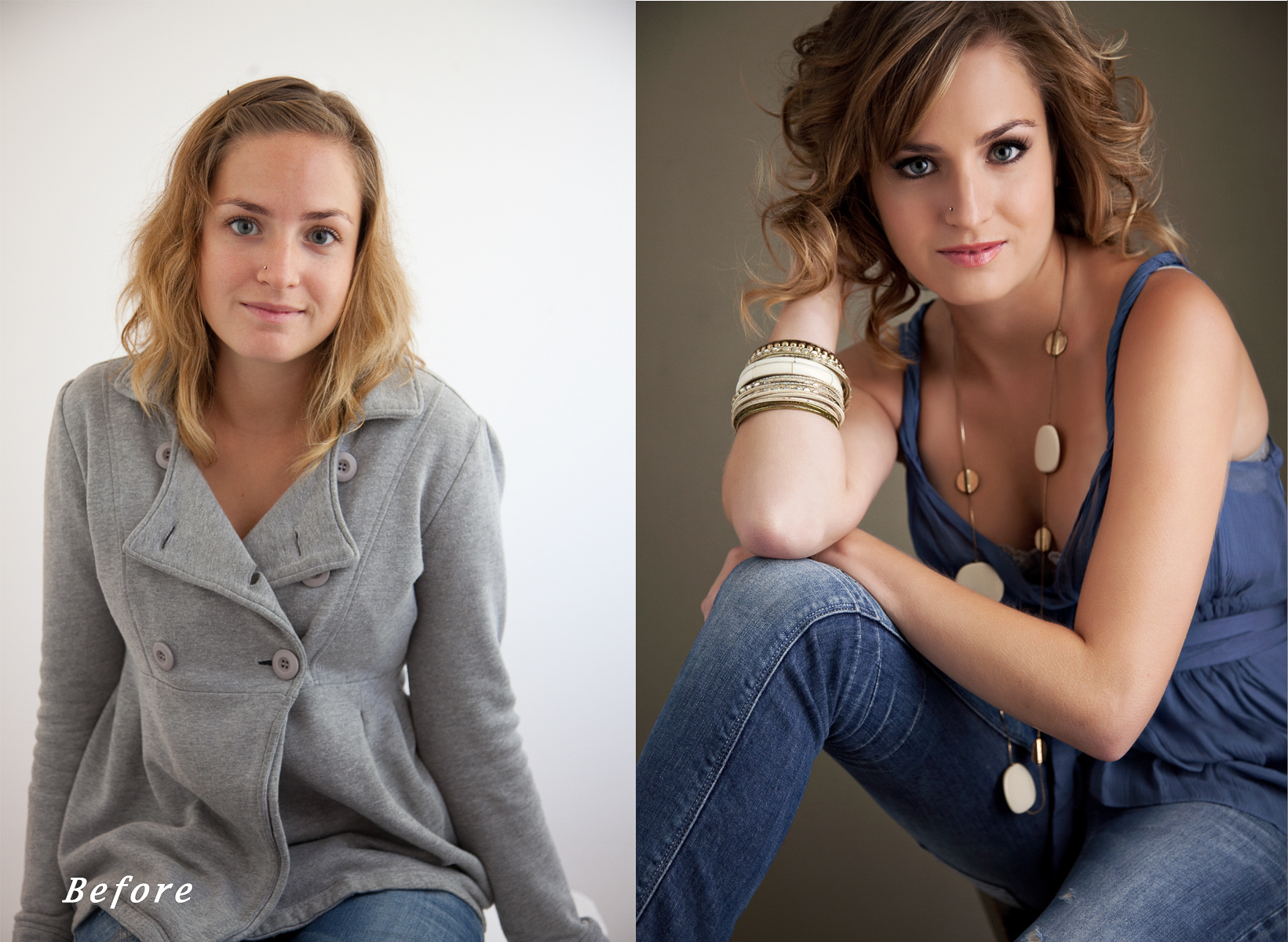 No makeup photo and after makeover and professional photoshoot photo