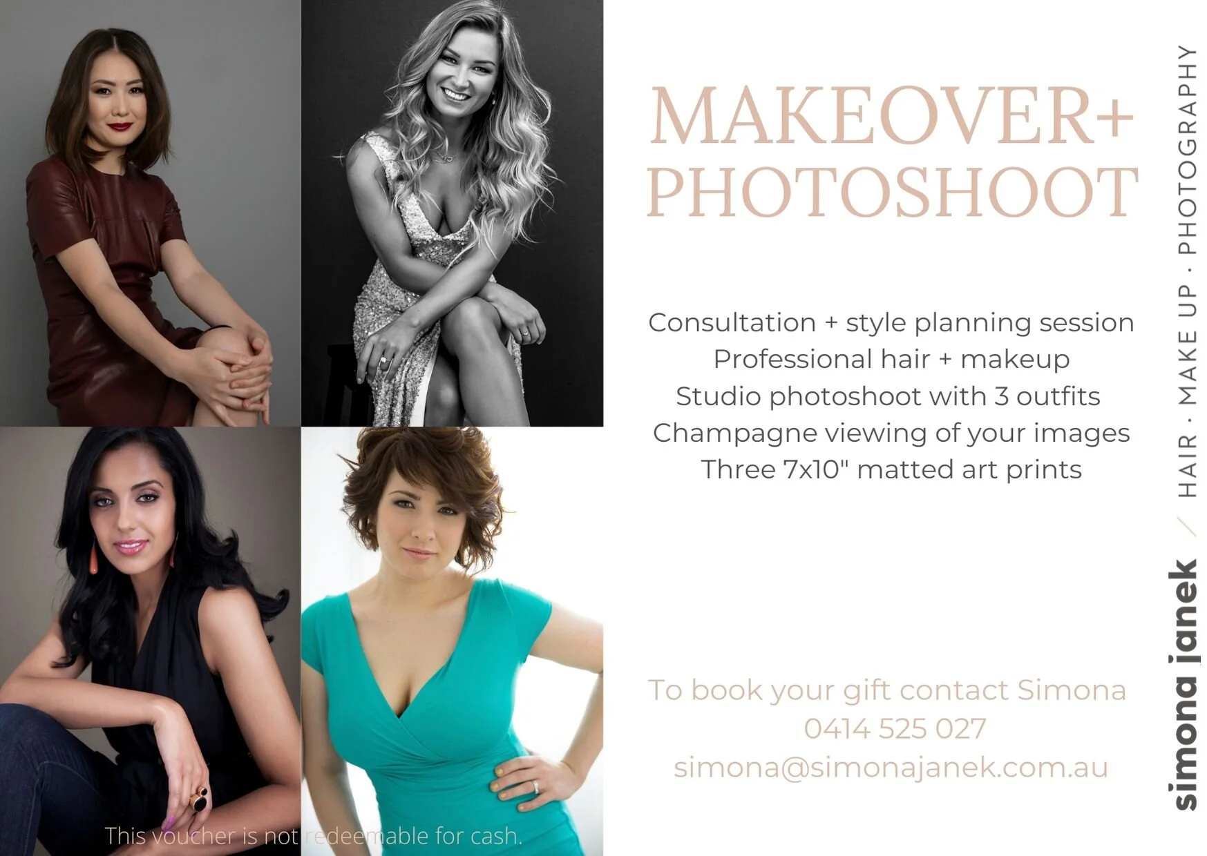 Gift voucher for a makeover and professional photoshoot in Sydney