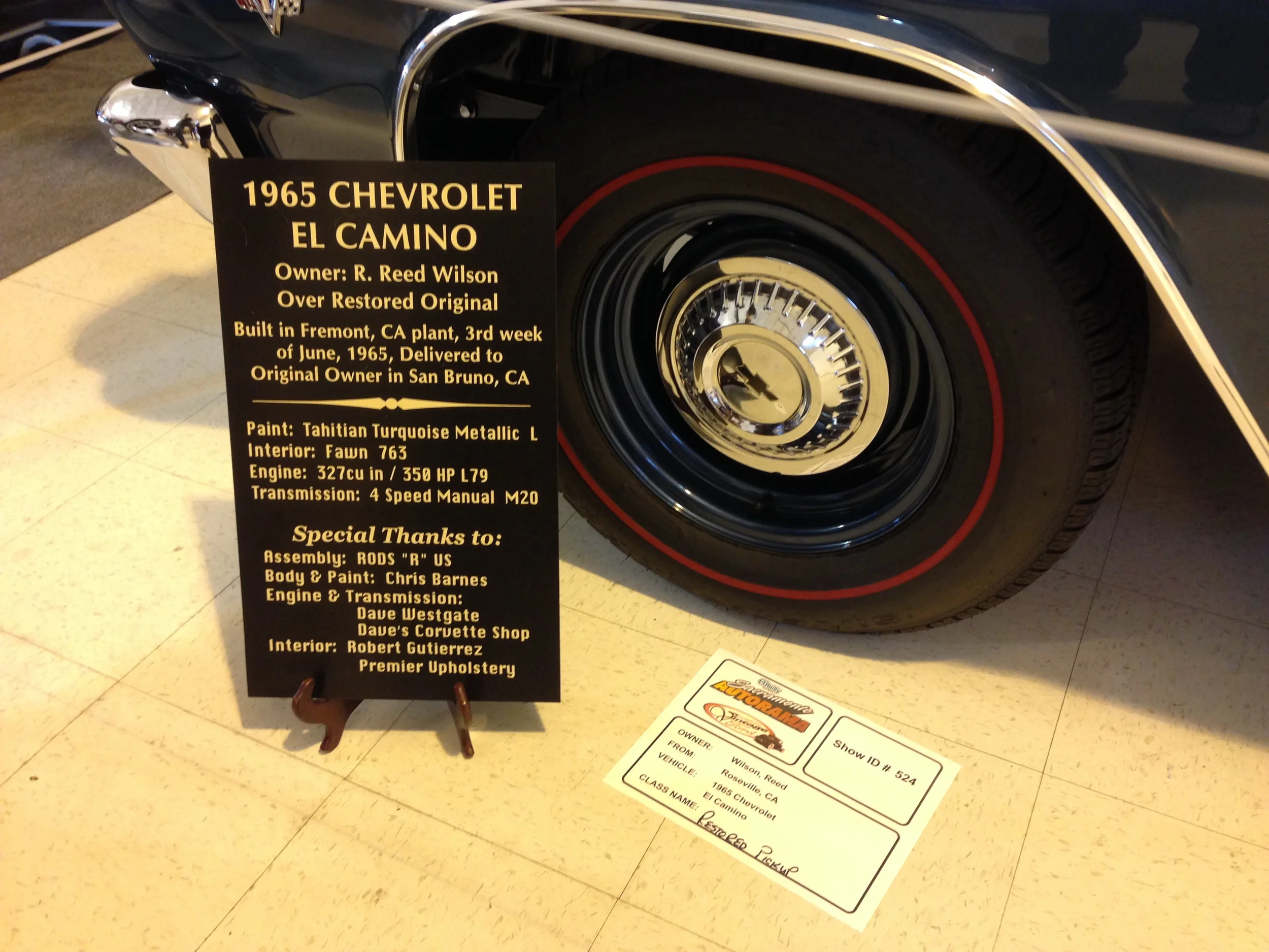  Show card at Autorama, we won first in class. 