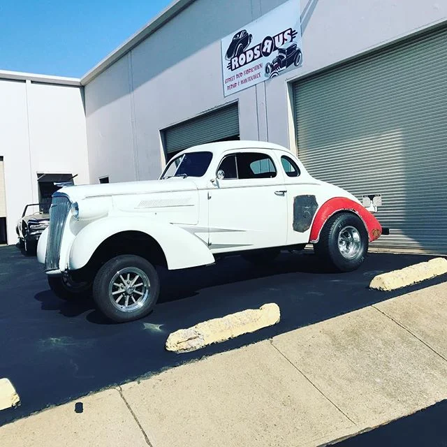 Recently delivered this 37 Chevy gasser. We did radiused wheel wells and welded in a rolled edge, welded in a flush mount fuel door and a bunch of mechanical repairs. Next time the cars here it's getting some wicked long ladders bars and some more cool stuff.