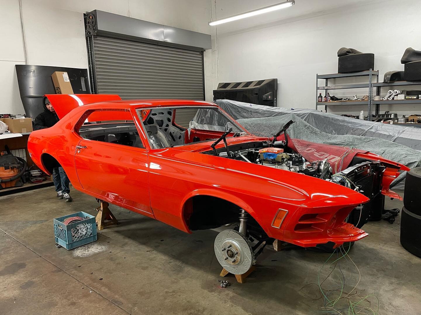 70 Mustang build making its way through the assembly phase. 351 Cleveland with @holleyperformance  EFI, @rondavis_racingproducts cooling, @bowlertransmissions T56 Magnum, @aje_suspension front and @tci_engineering torque arm 9&rdquo; rear. @american.