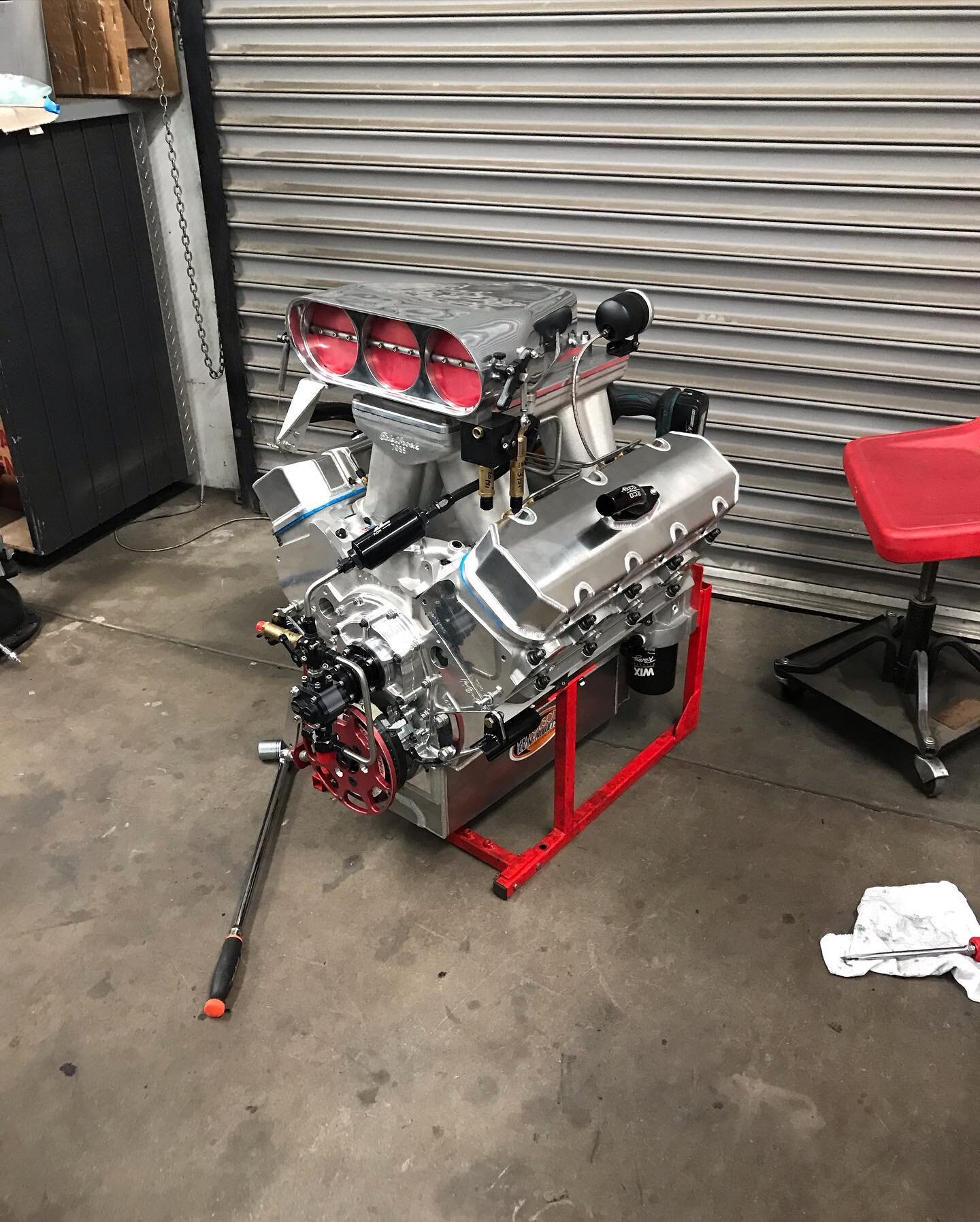 We&rsquo;ve even had some time to work on our own toys. Got our new Donovan big block back from @motormachine 555&rdquo; worth of alcohol injected 16:1 compression party machine.