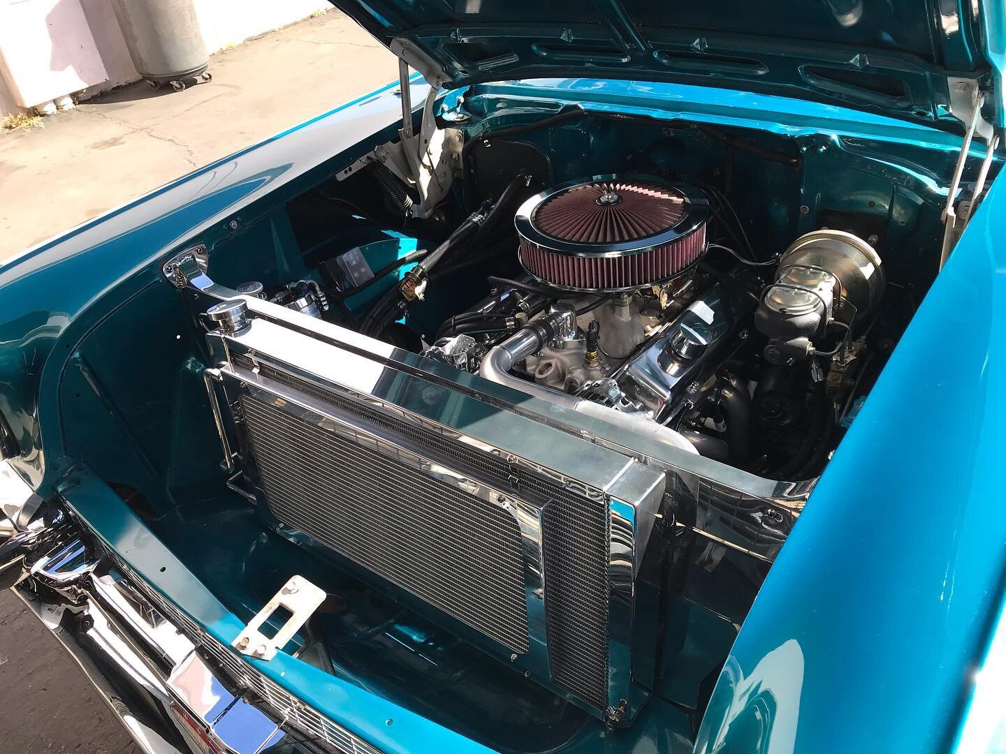 Tony did a great job cleaning up the engine bay of this beautiful 57 Chevy. New PRC radiator and core support combo, @billetspecialties front drive and we cleaned up some of the plumbing where we could.