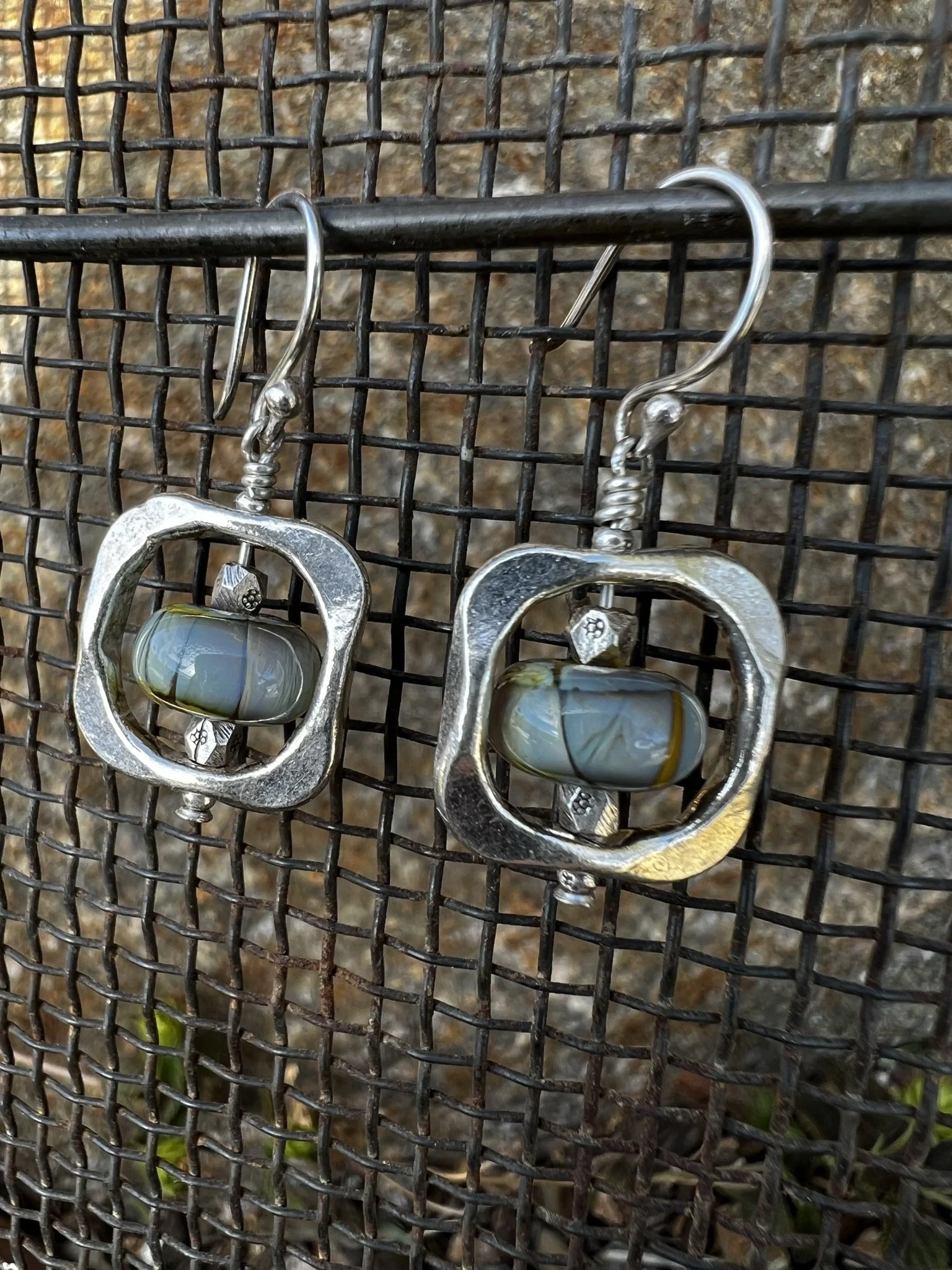 Lampwork Glass Bead Cage Earrings Boho Style