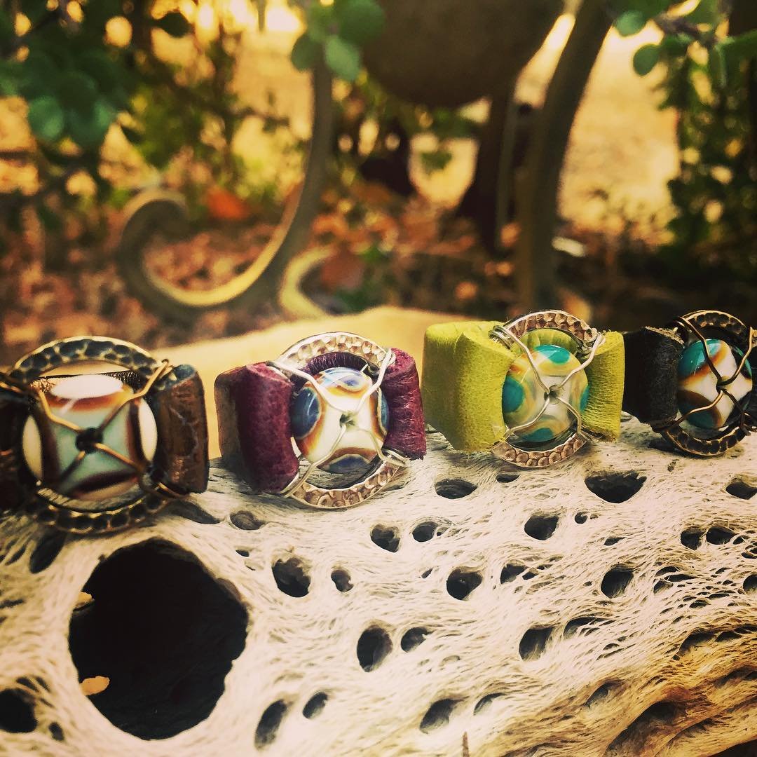 Leather Rings with Handmade Disc Retro Beads