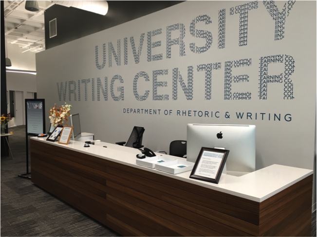 A photo of the front desk at the ut writing center